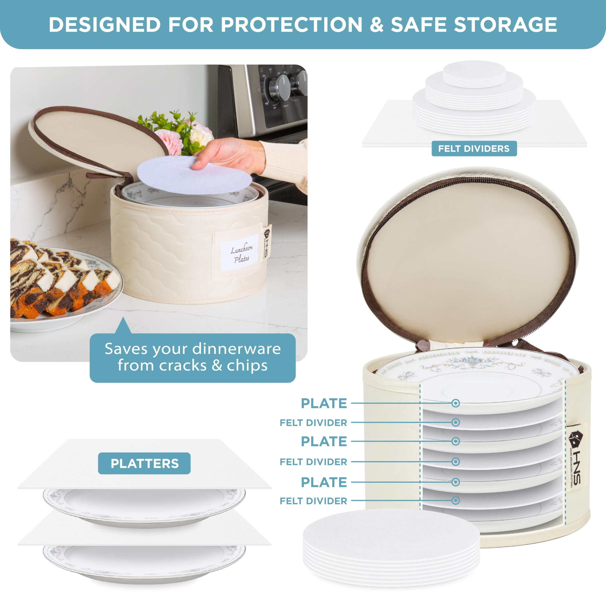 Hard Shell China Storage Containers 8-Piece Set Moving Boxes for Dinnerware, Glasses, Plates, Mugs and Saucers Sturdy Dish Organ