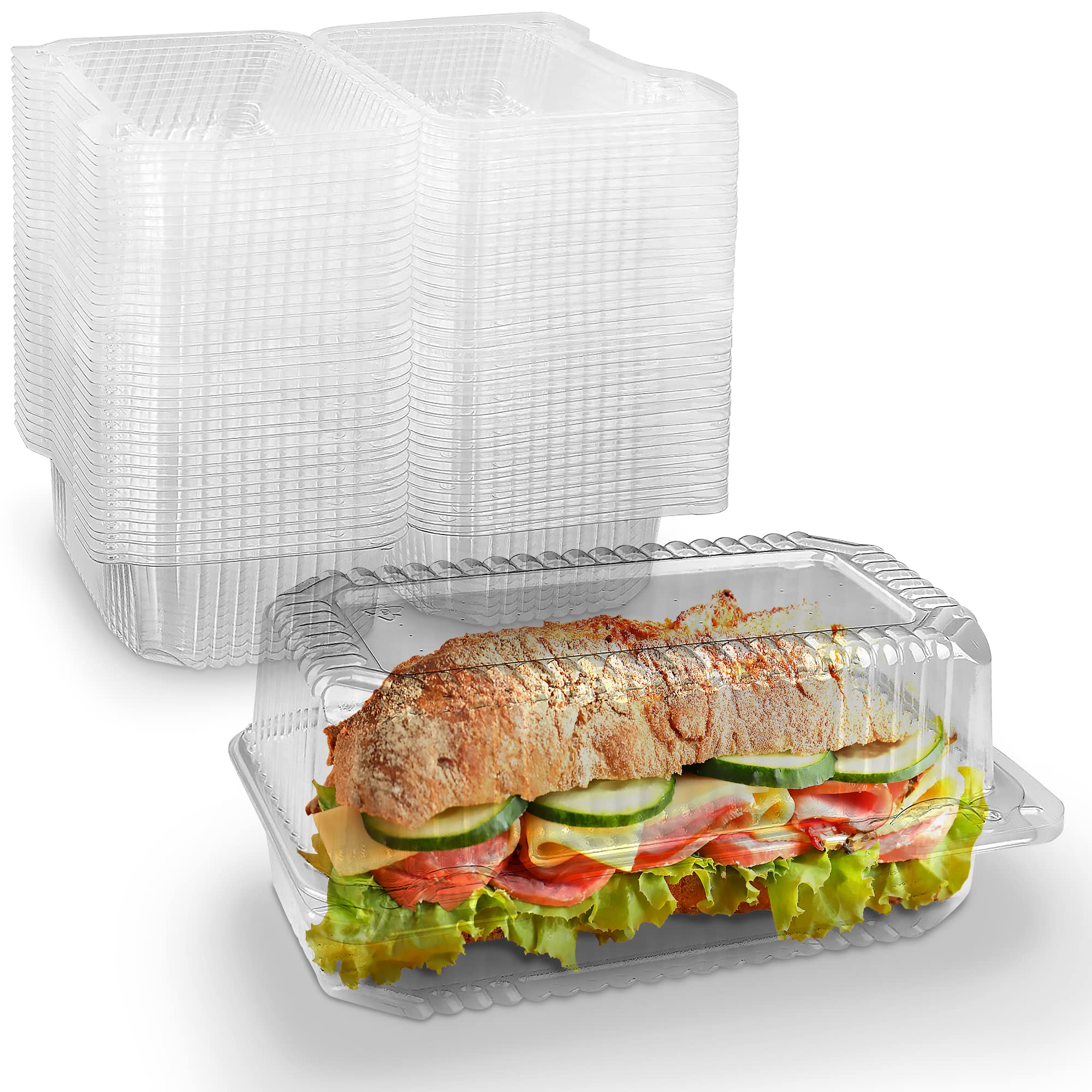Mt Products Disposable Plastic Hinged Loaf Containers - Durable Small Hoagie Container - Perfect For Hoagies, Fruits, Salad And