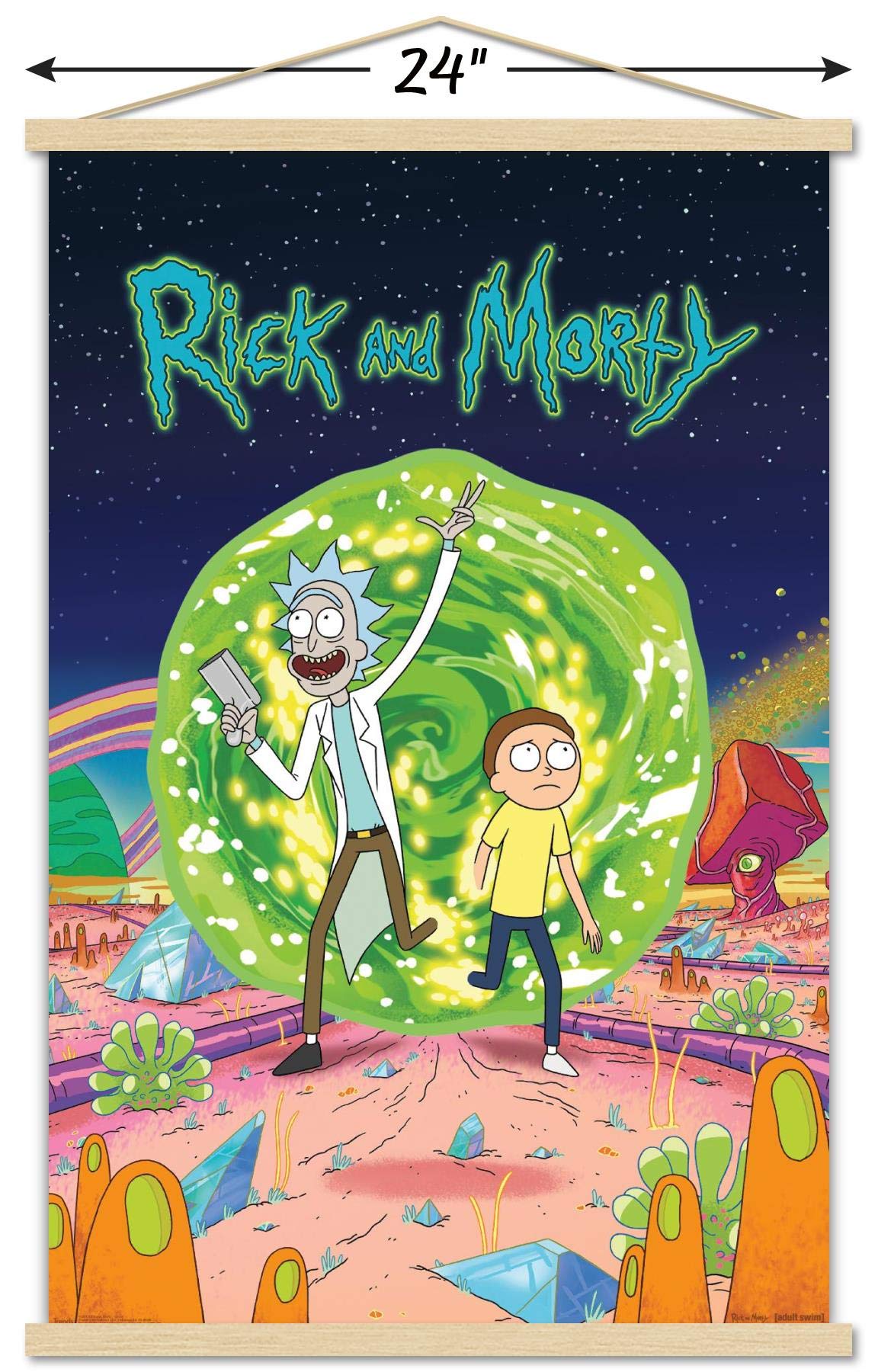 Trends International Rick And Morty - Cover Wall Poster, 22.375'' X 34'', Print And Beechwood Hanger Bundle