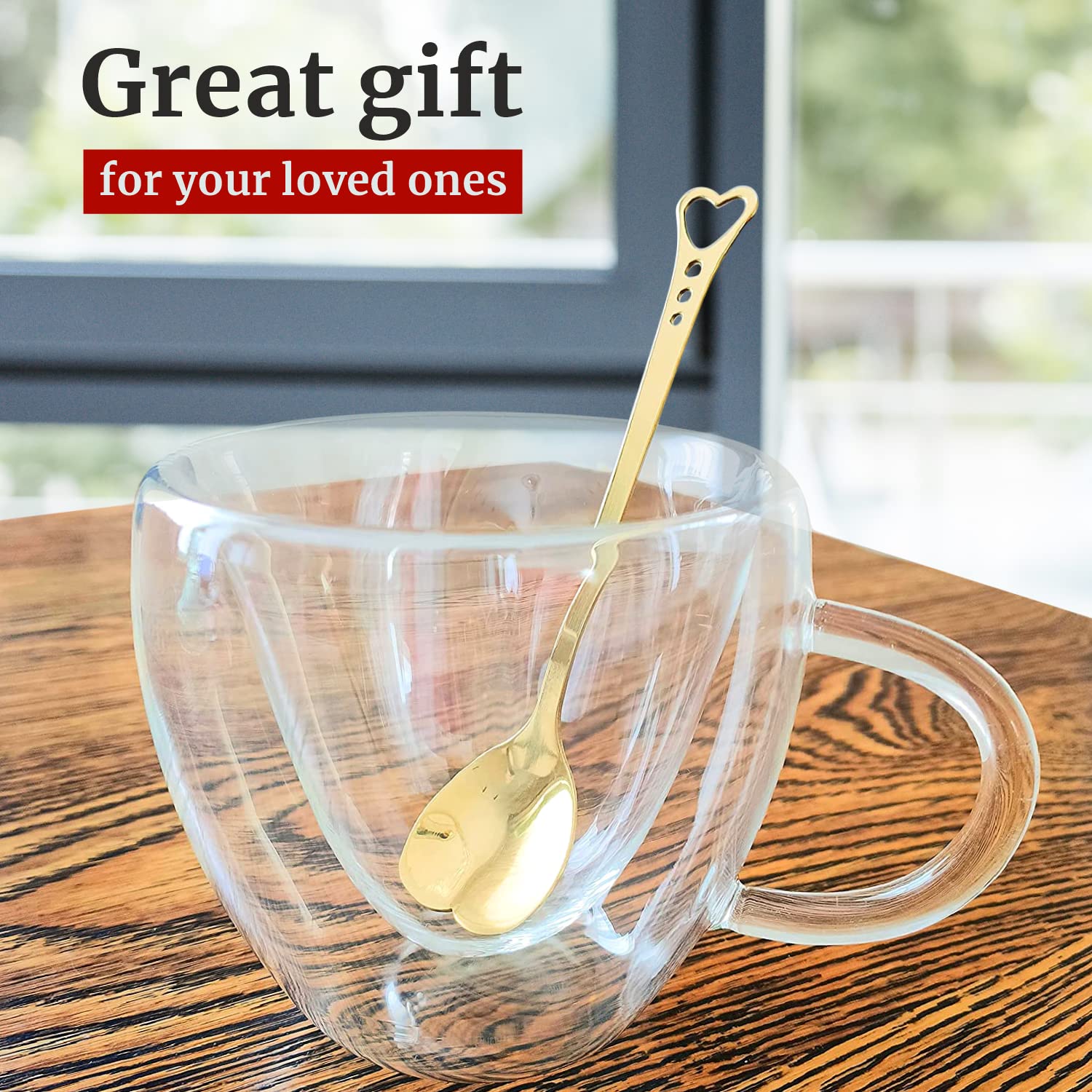 Heart Shaped Cup - Double Walled Insulated Glass Coffee Mug Or Tea Cup - Double Wall Glass 8Oz (240Ml) - Clear - Unique & Insula