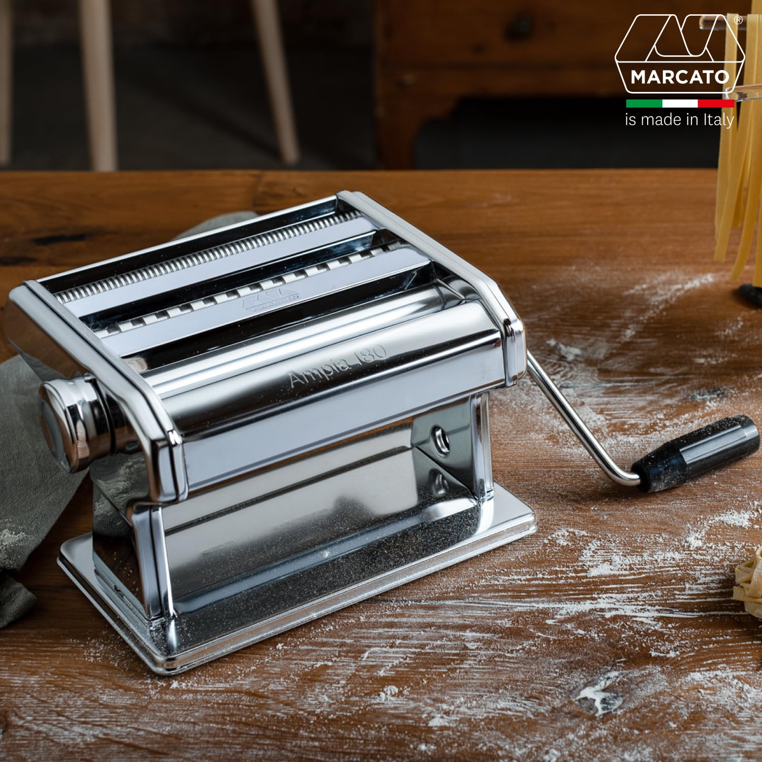 MARCATO Made in Italy Ampia 180 Classic Manual Pasta Machine  Chrome Steel. Makes Lasagne  Fettuccine & Tagliolini.