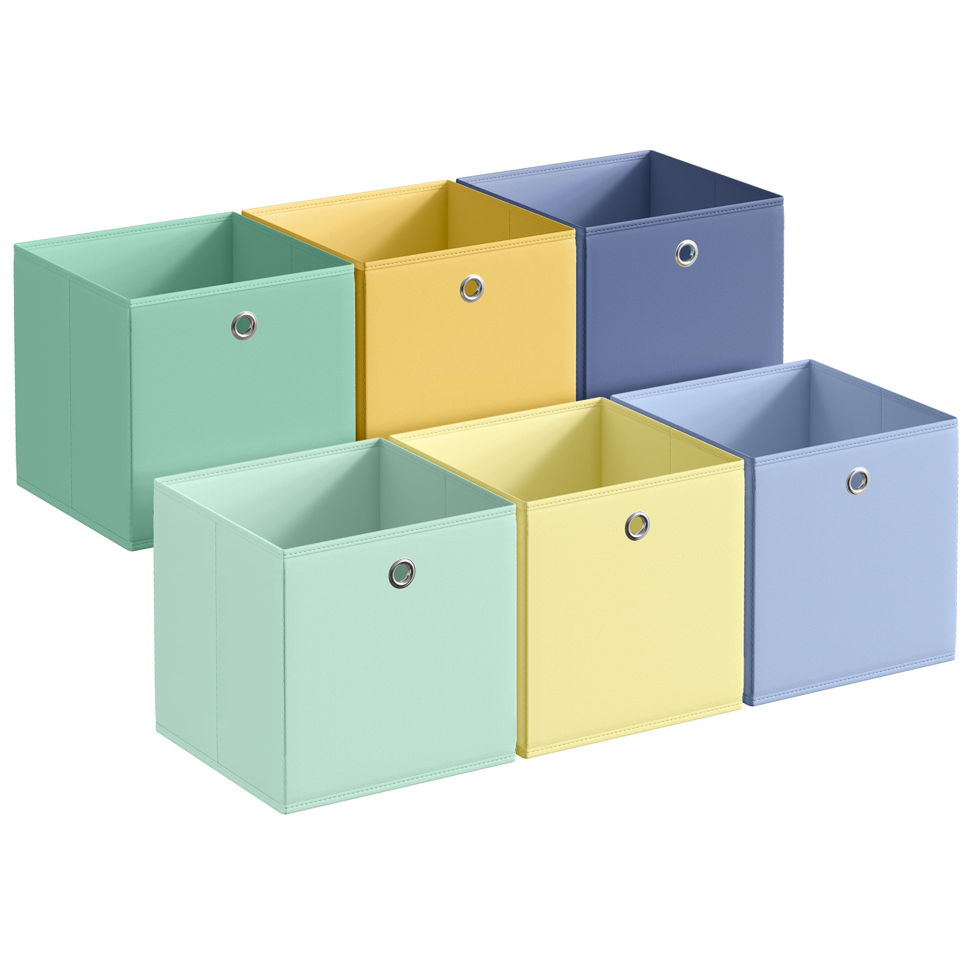 SONGMICS Storage Cubes, Set of 6 Odorless Foldable Storage Boxes, 13 x 13 x 13 Inches, Closet Organizers for Shelf, Rainbow Stor