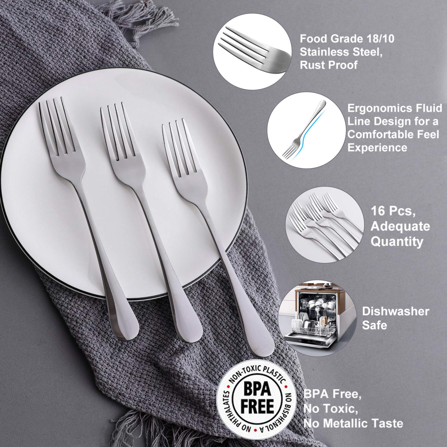Dinner Forks,Set Of 16 Top Food Grade Stainless Steel Silverware Forks,Table Forks,Flatware Forks,8 Inches,Mirror Finish & Dishw