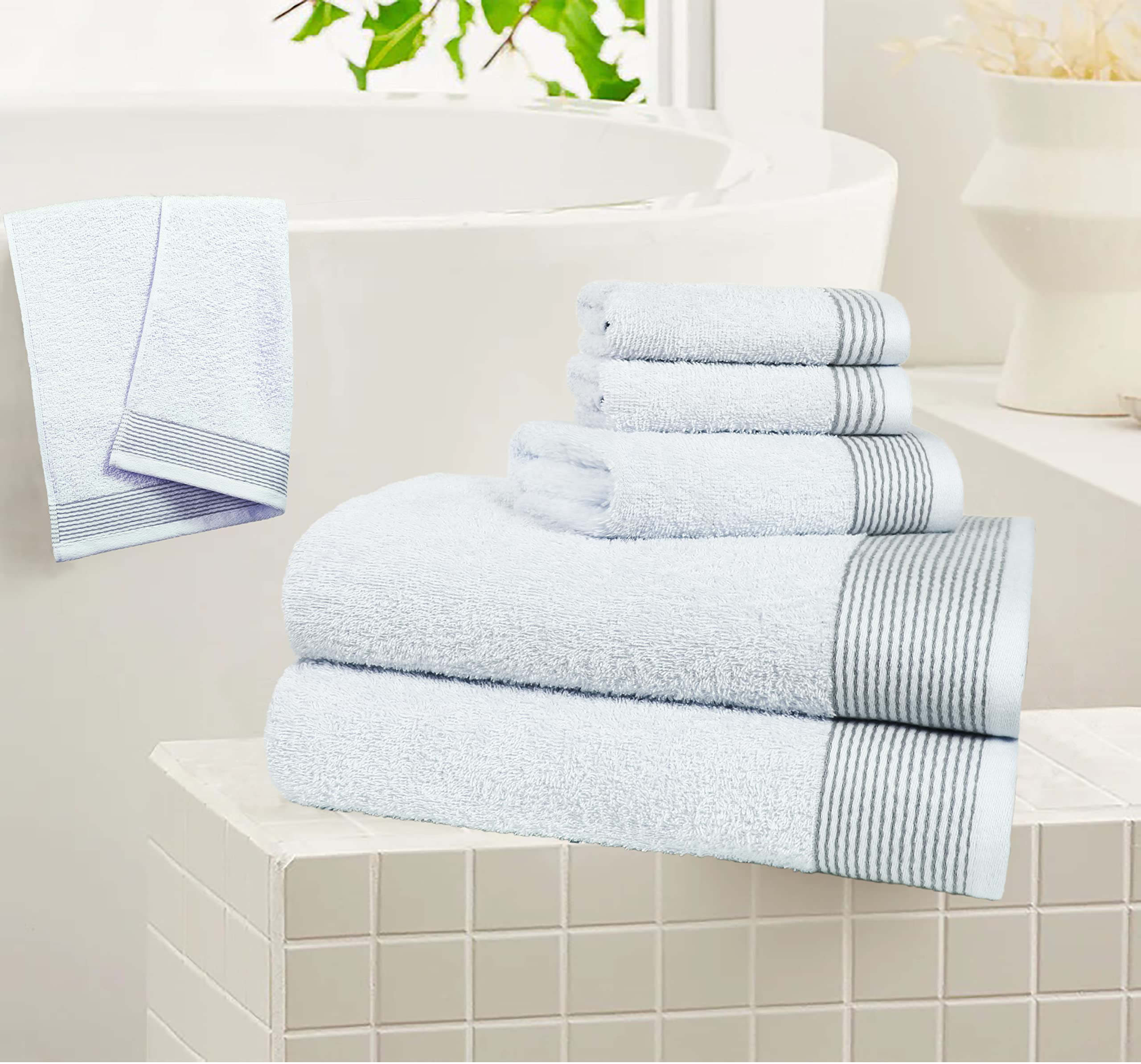 BELIZZI HOME 100% Cotton Ultra Soft 6 Pack Towel Set  Contains 2 Bath Towels 28x55 inchs  2 Hand Towels 16x24 inchs & 2 Washcloths 12x12 inchs  Compact Lightweight & Highly Absorbant - White