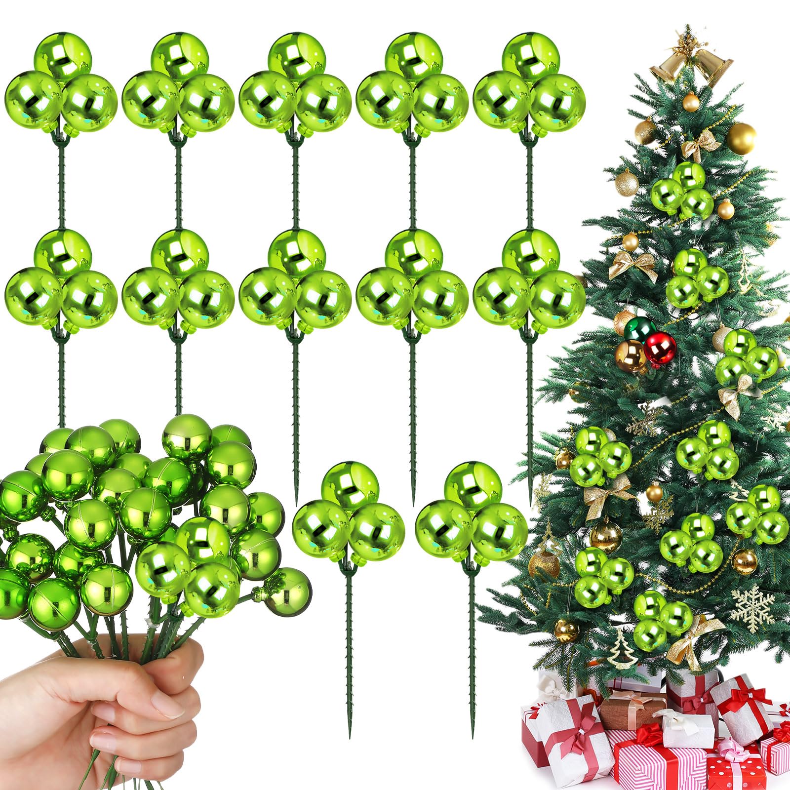 Syhood 12 Set 7.9 Inch Christmas Ball Ornaments on Wired Picks Shatterproof Xmas Ball Picks for Christmas Tree Vase Wreath Stair