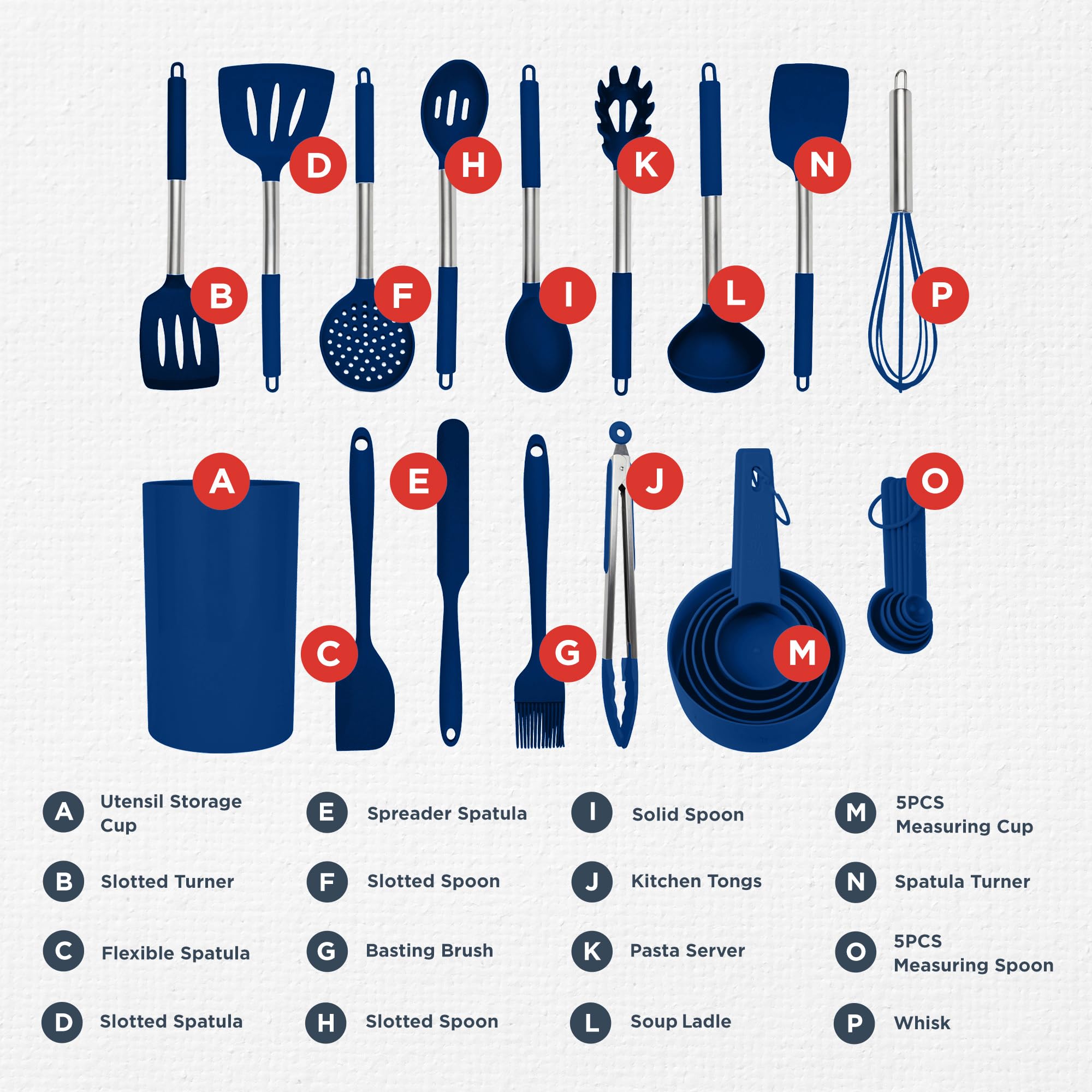 Silicone Kitchen Utensils Set - Culinary Couture 24-Pieces Blue Silicone Cooking Utensils Set For Nonstick Cookware - Silicone S