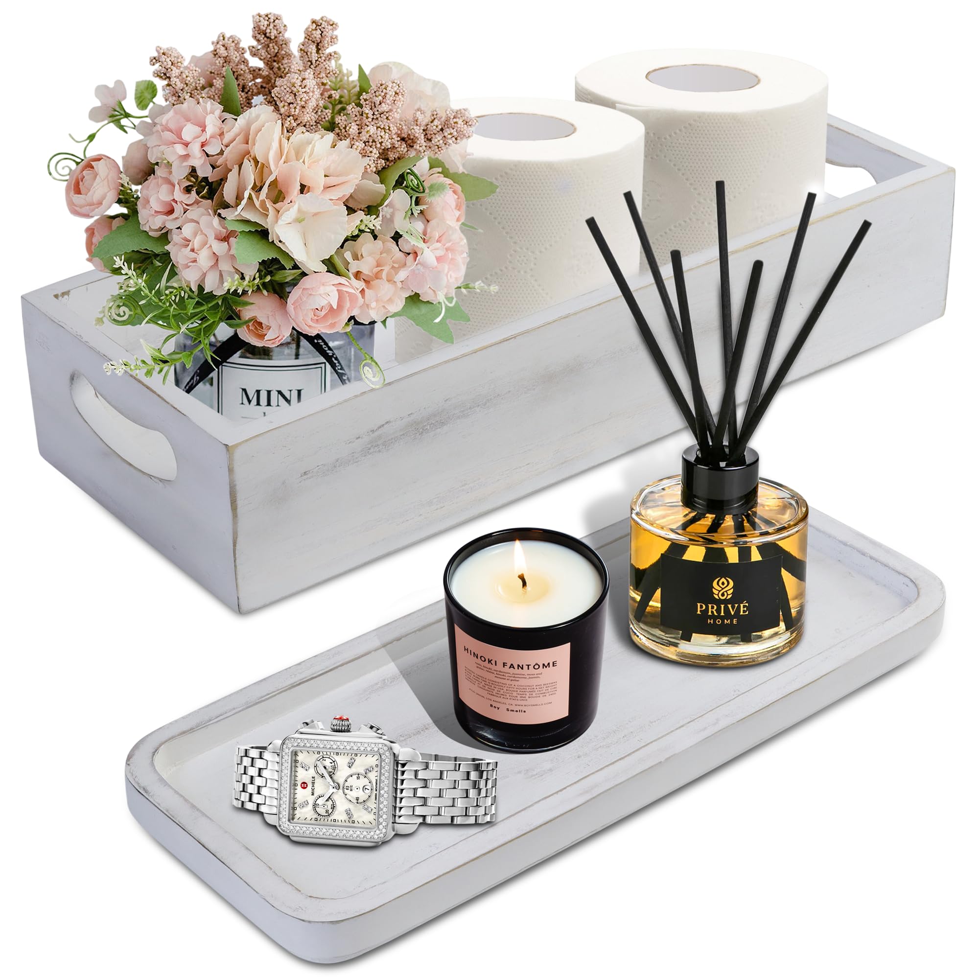 Toilet Tank Tray For Modern White Bathroom Decor Set Of 2 Acacia Toilet Tank Topper Paper Storage Decorative Organizer Box Wood