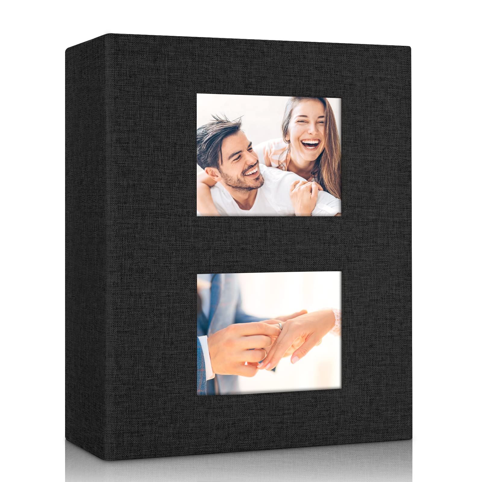 MSTONAL Black Linen 4x6 Photo Album, 200 Pockets, Slip-in Design, Protects Photos