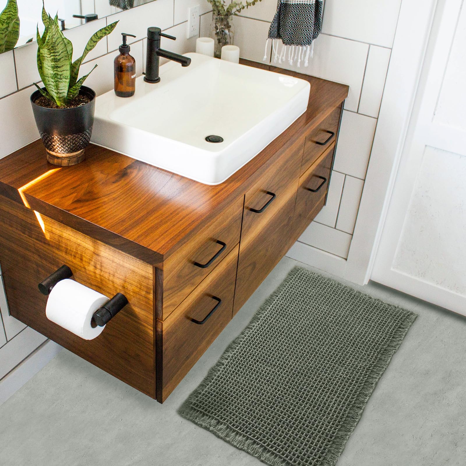 Zall Waffle Bath Mat,Super Absorbent Non Slip Bathroom Rug,Dark Green 24X36Inch,Machine Washable Ultra Soft Floor Mats