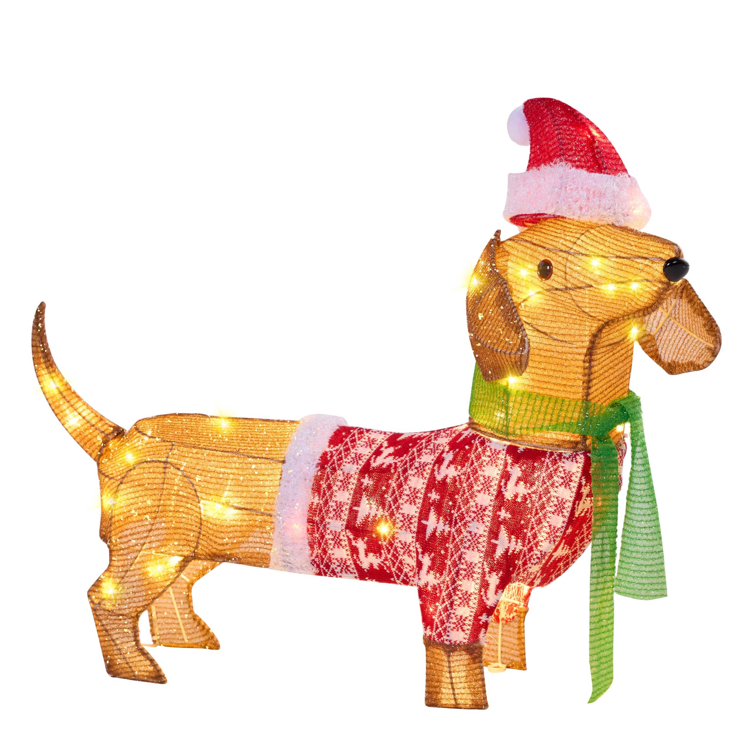 JOYIN Lighted Wiener Dog Christmas Decorations Outdoor, 40 LEDs Warm White Tinsel Dachshund Lights for Christmas Yard Decor, Lig