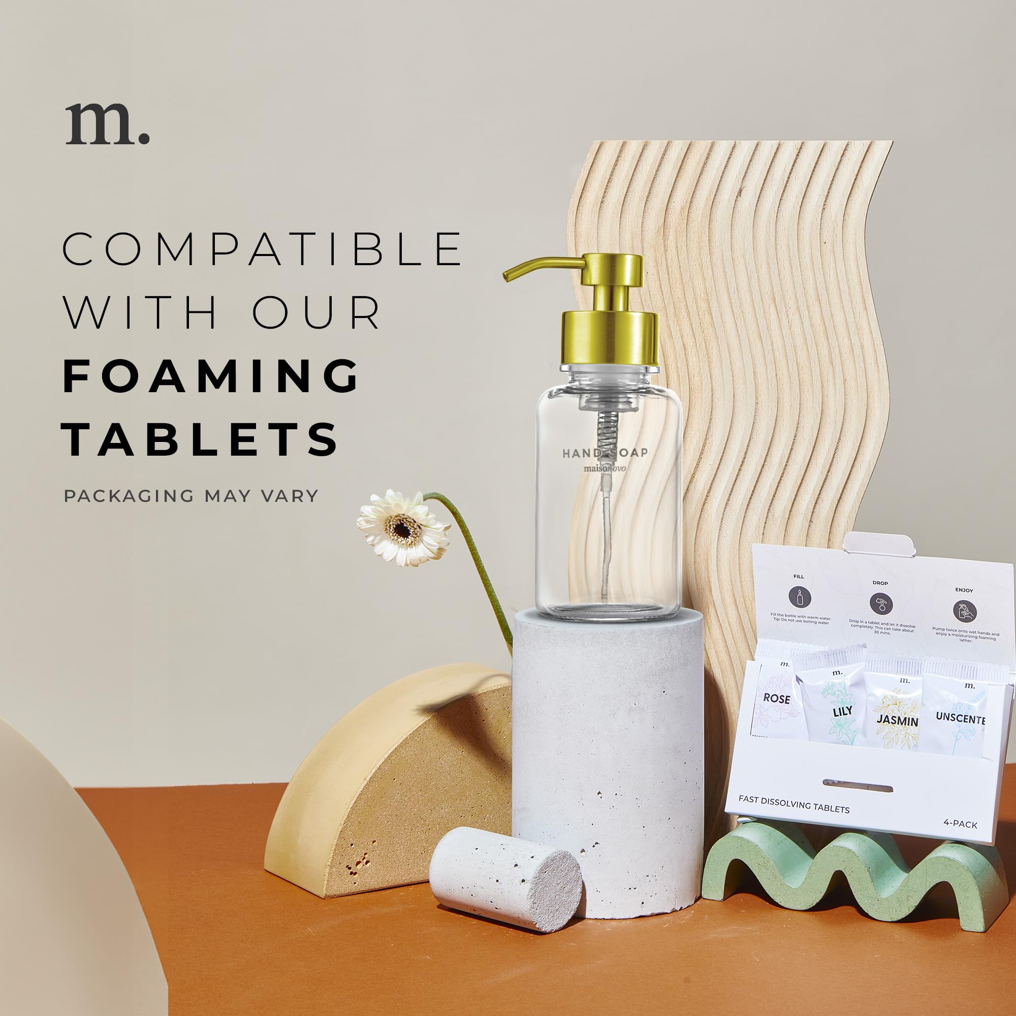 Maisonovo Glass Foaming Hand Soap Dispenser | Gold Foaming Soap Dispenser Clear Bottle Gold Pump X 1 W/Labels