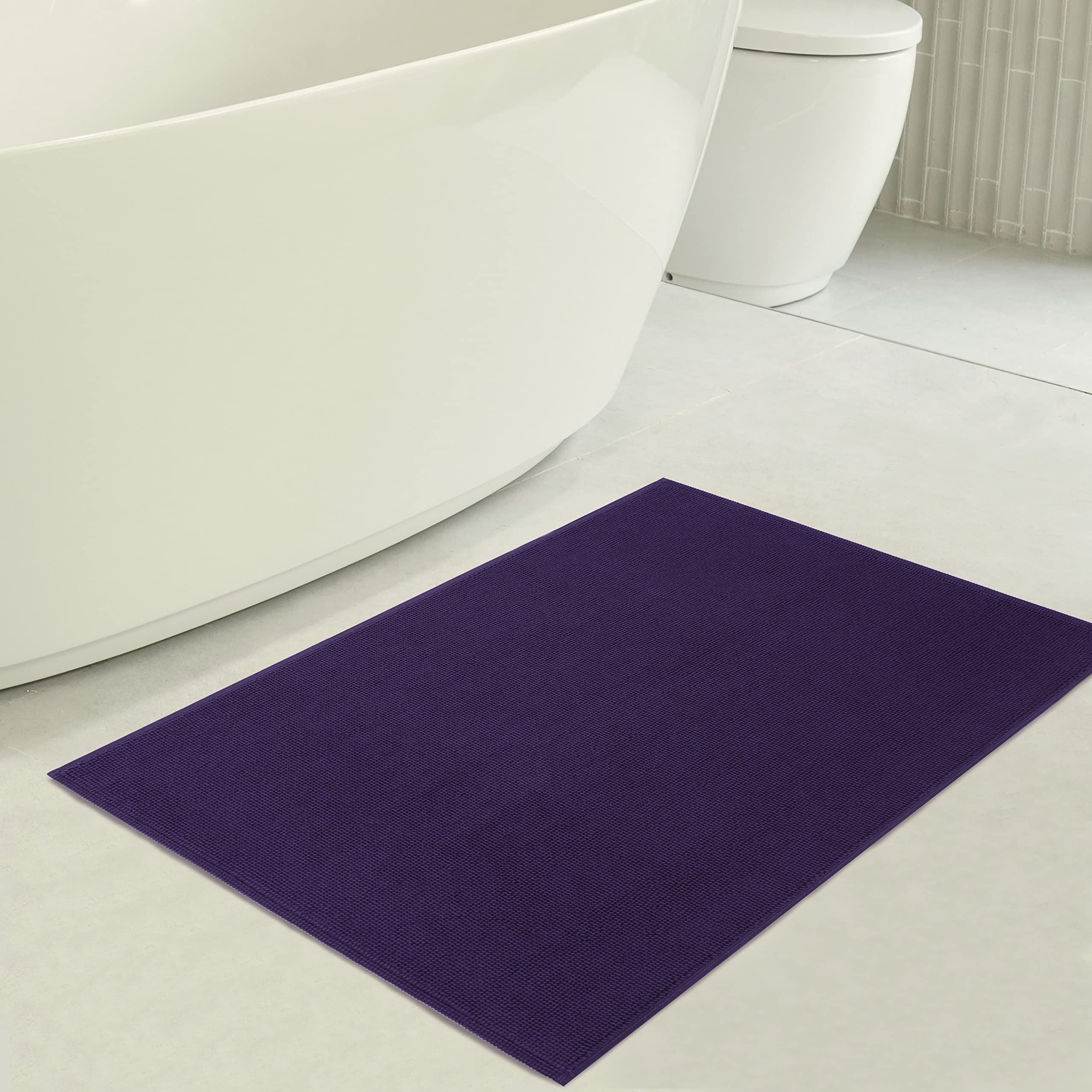 American Soft Linen Bath Rug, 20 In 34 In 100% Cotton Bath Mats Rugs For Bathroom, Non Slip Washable Shaggy Form Area Rugs, Purp