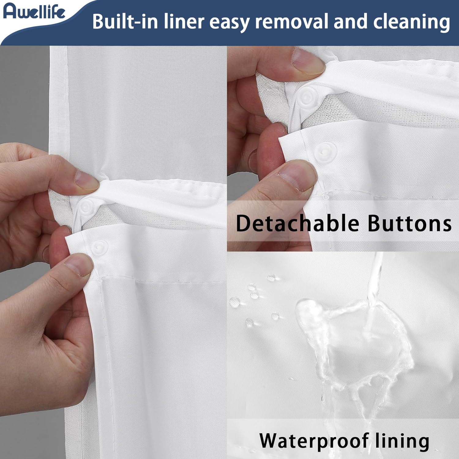 Awellife No Hook Shower Curtain With Snap In Liner Set Cotton And Linen Blend Shower Curtain For Bathroom Boho Navy Striped (No