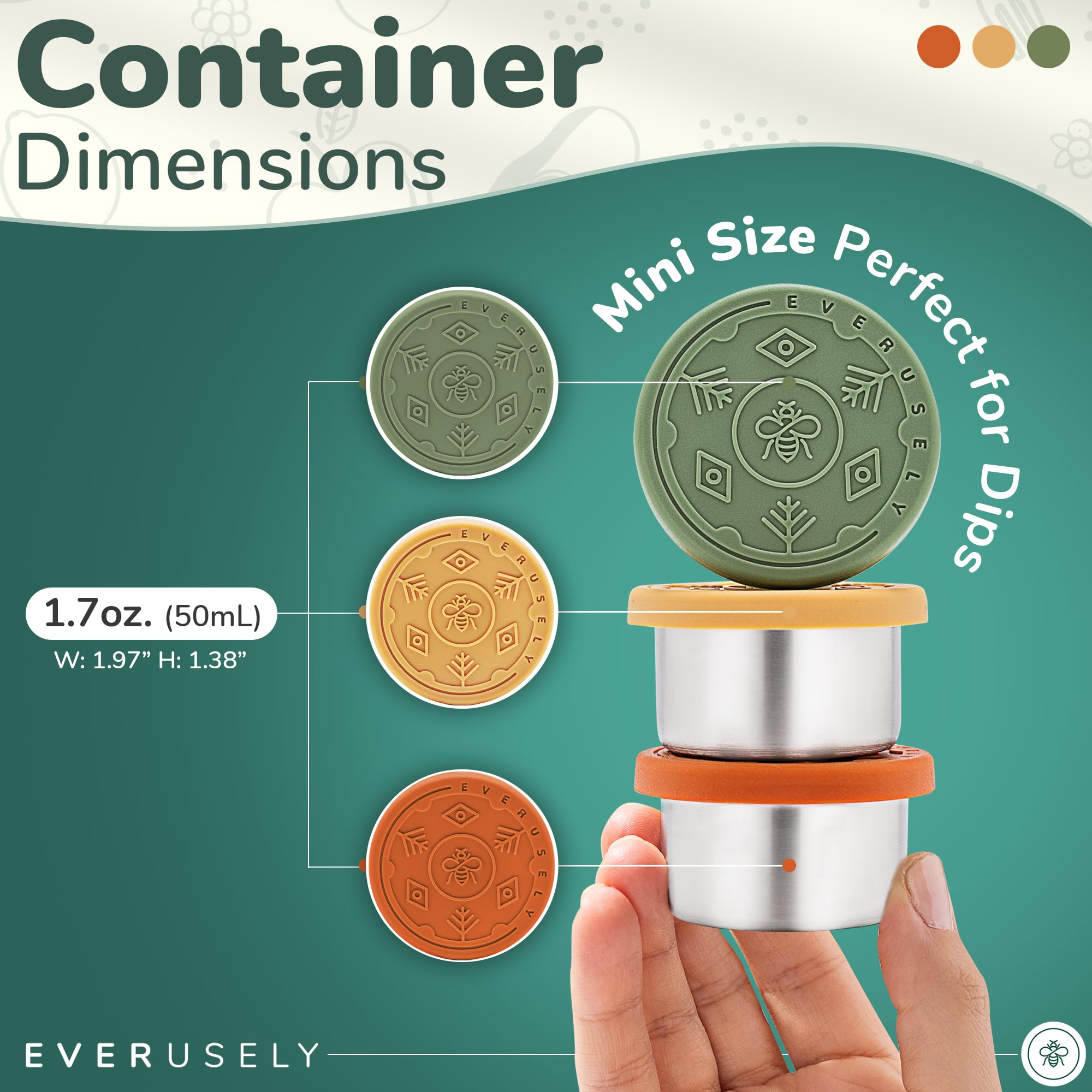 Everusely Mini 3X1.5 Oz Leakproof Salad Dressing Container To Go, Stainless Steel Small Condiment Containers With Lids, Sauce Co