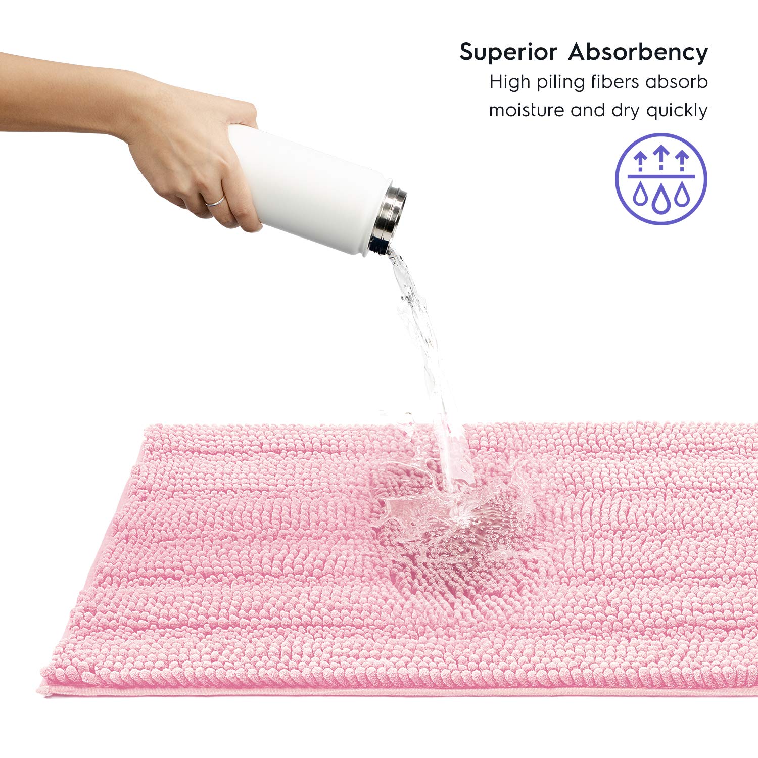 Tafts Striped Chenille Bathroom Rugs And Mats Sets, Ultra Soft Chenille Microfiber, Absorbent Non-Slip Machine Washable Bath Rug