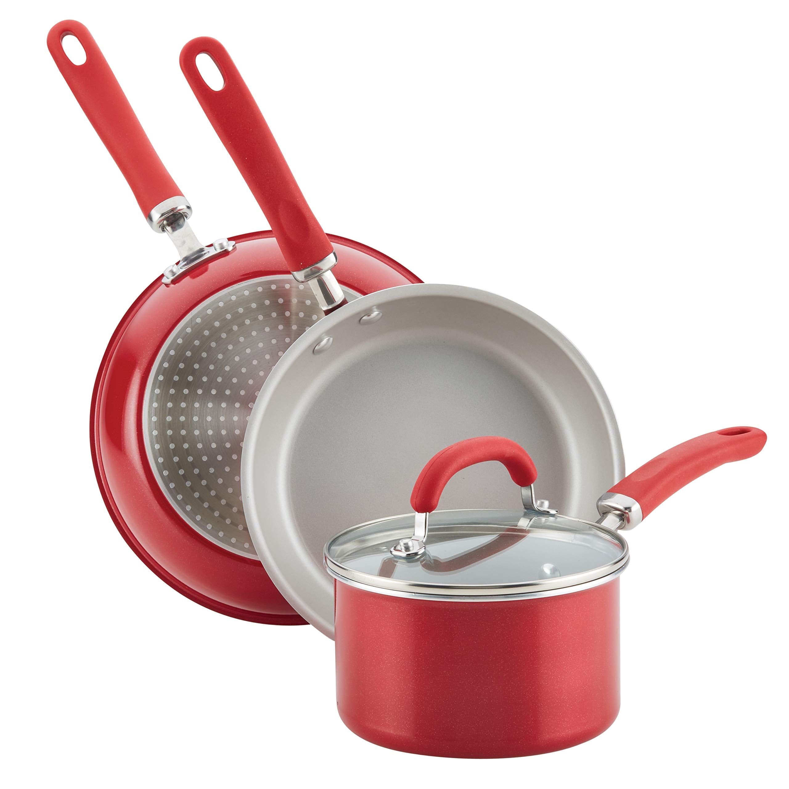 Rachael Ray Create Delicious Nonstick Cookware Pots and Pans Set, 13 Piece, Red Shimmer
