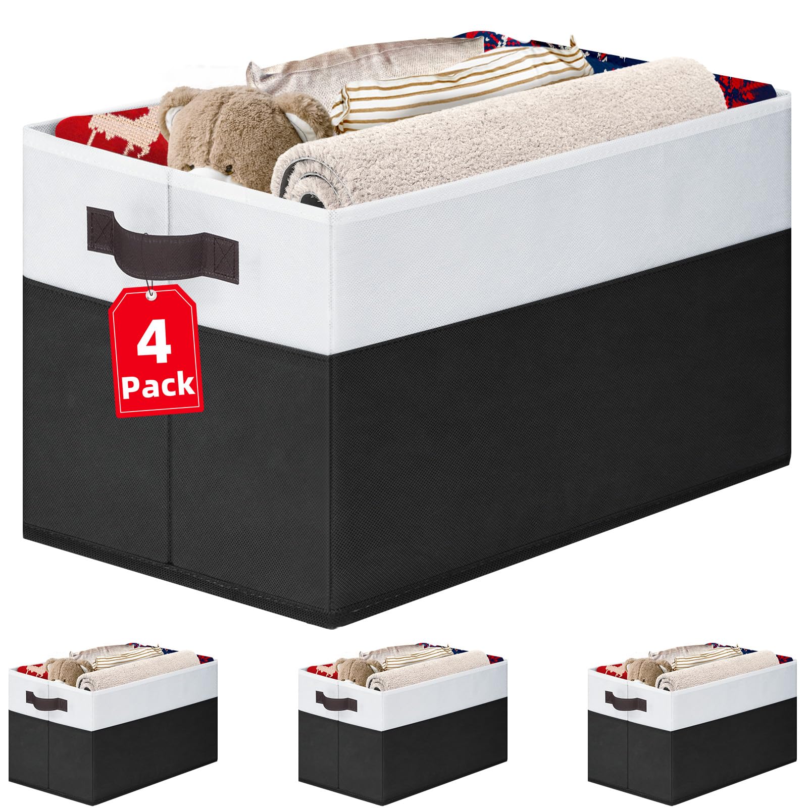 Criusia Large Storage Bins For Shelves 4 Pack, Closet Storage Baskets For Clothes Blanket Beddings Towels, Collapsible Fabric Cl
