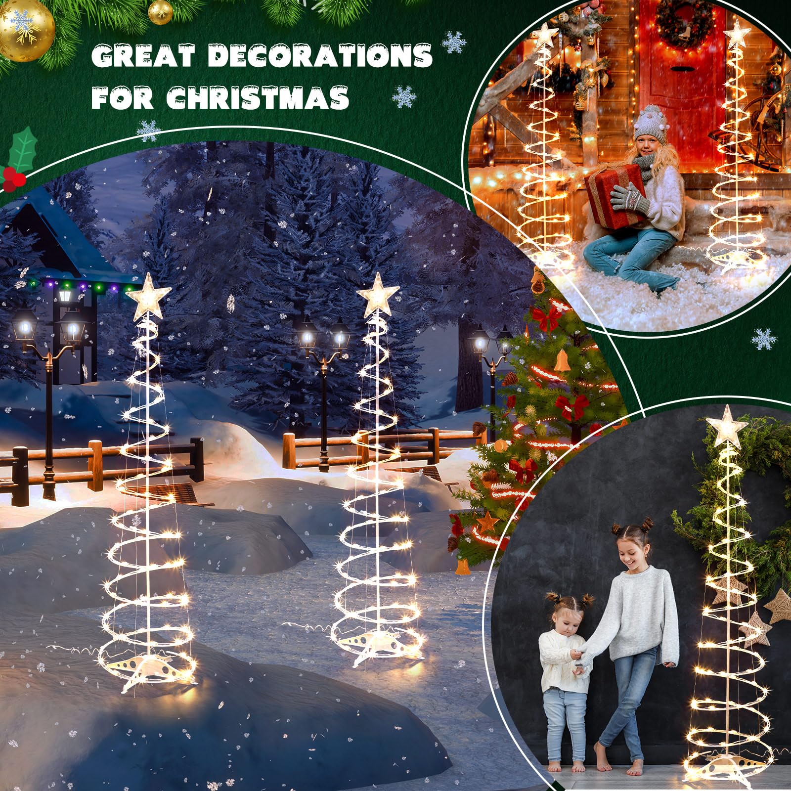Macarrie 2 Pack 6 Ft Spiral Christmas Trees Outdoor Light Up Christmas Tree 125 LEDs Plug in Cone Tree Decoration with Star Topp