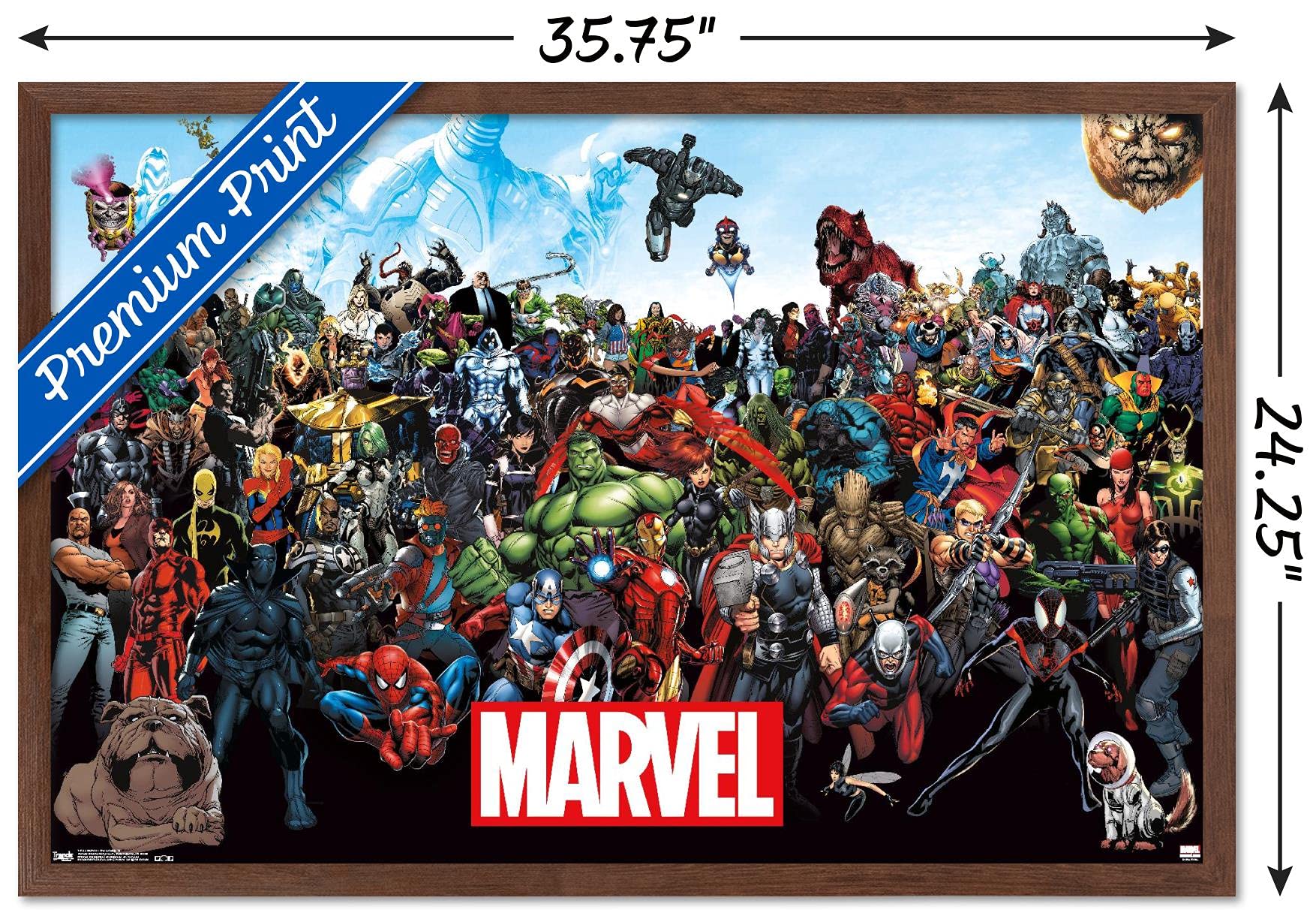 Trends International Marvel Comics - The Marvel Lineup Wall Poster, 22.37'' X 34.00'', Mahogany Framed Version