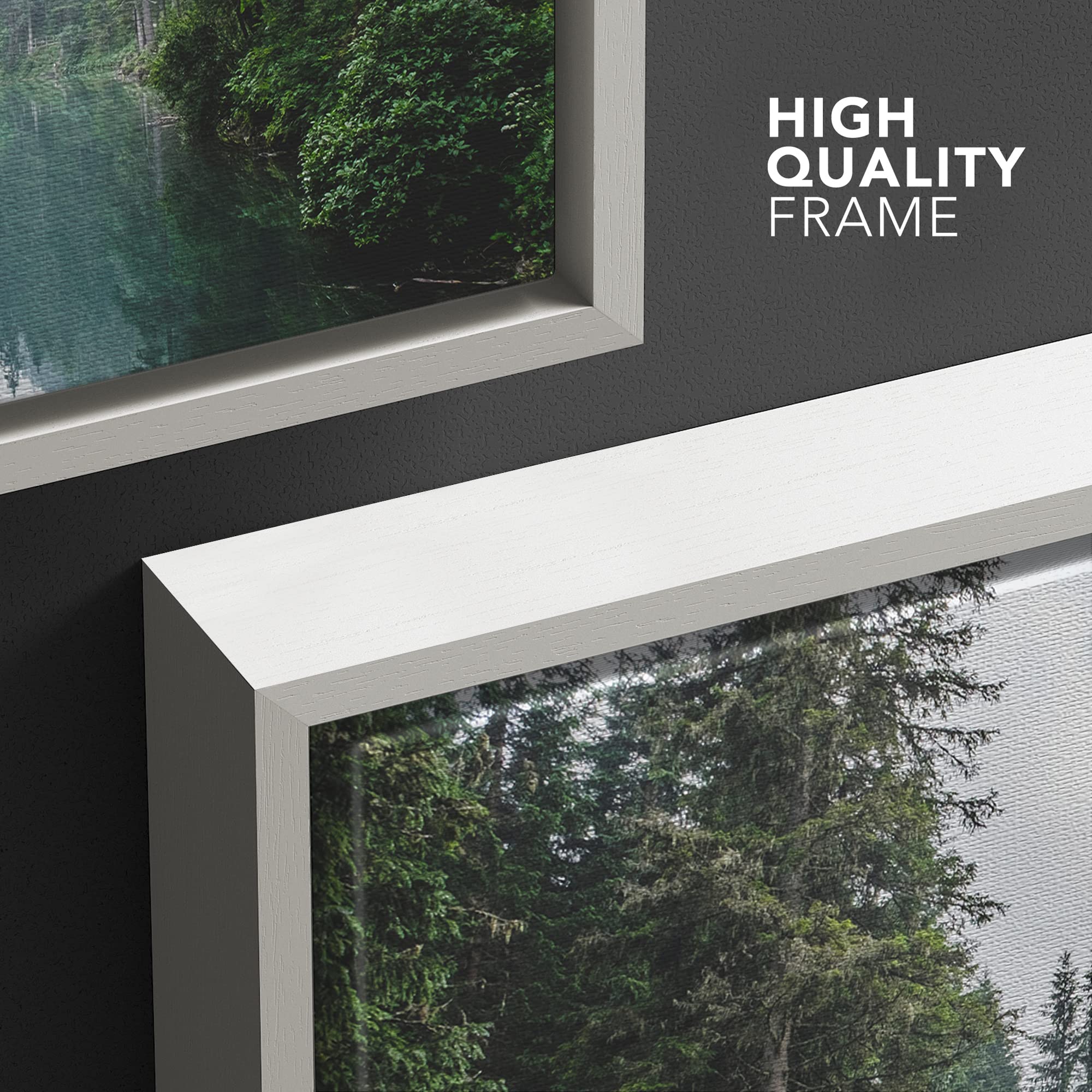 wall26 Framed Canvas Print Wall Art Fall Green Forest with Lake Reflection Nature Wilderness Photography Modern Art Rustic Scenic Colorful Multicolor for Living Room  Bedroom  Office - 24''x36'' White