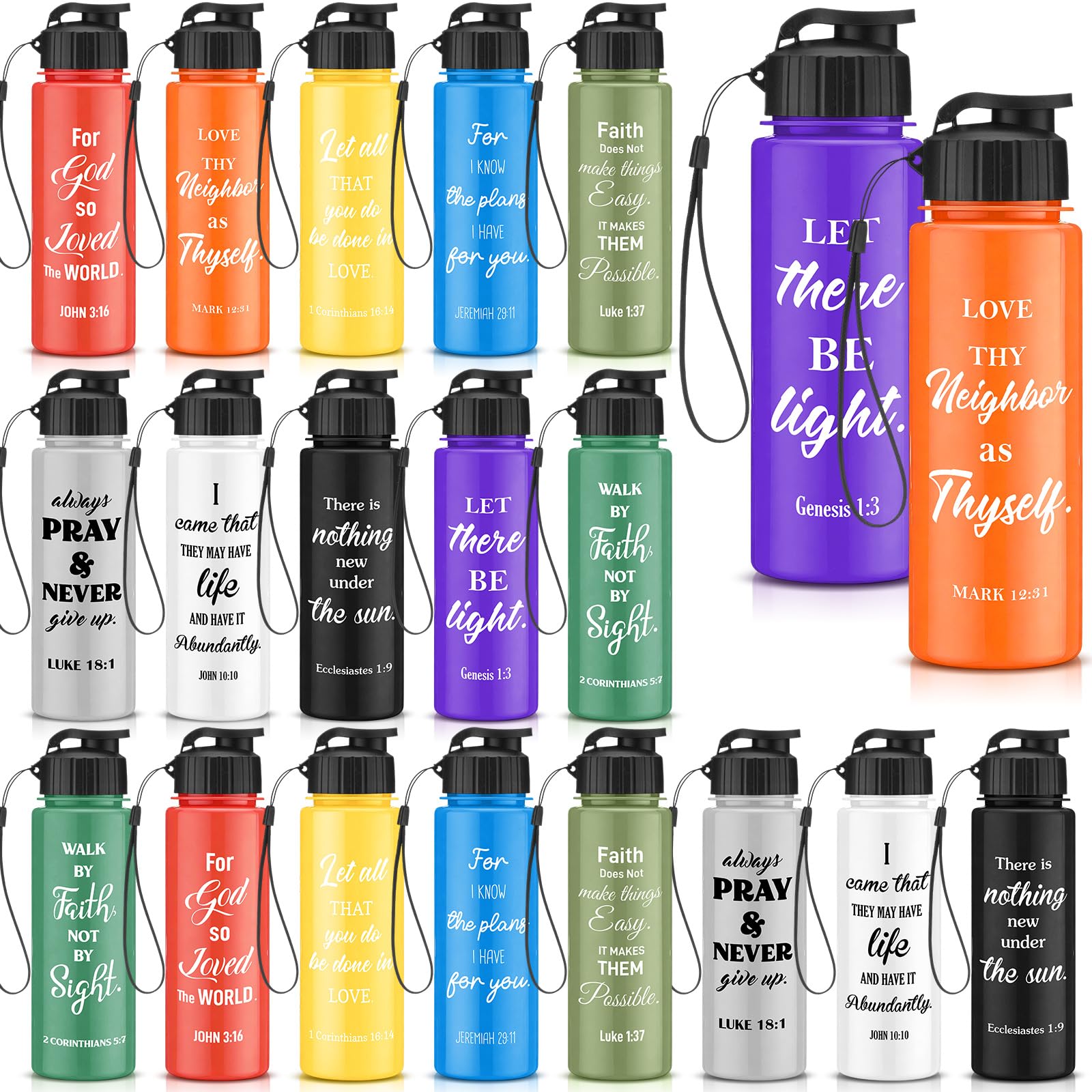 Mifoci 20 Pcs Christian Religious Water Bottle Bulk 17 oz Inspirational Bible Verse Tumbler Reusable Sport Bottle Plastic Apprec