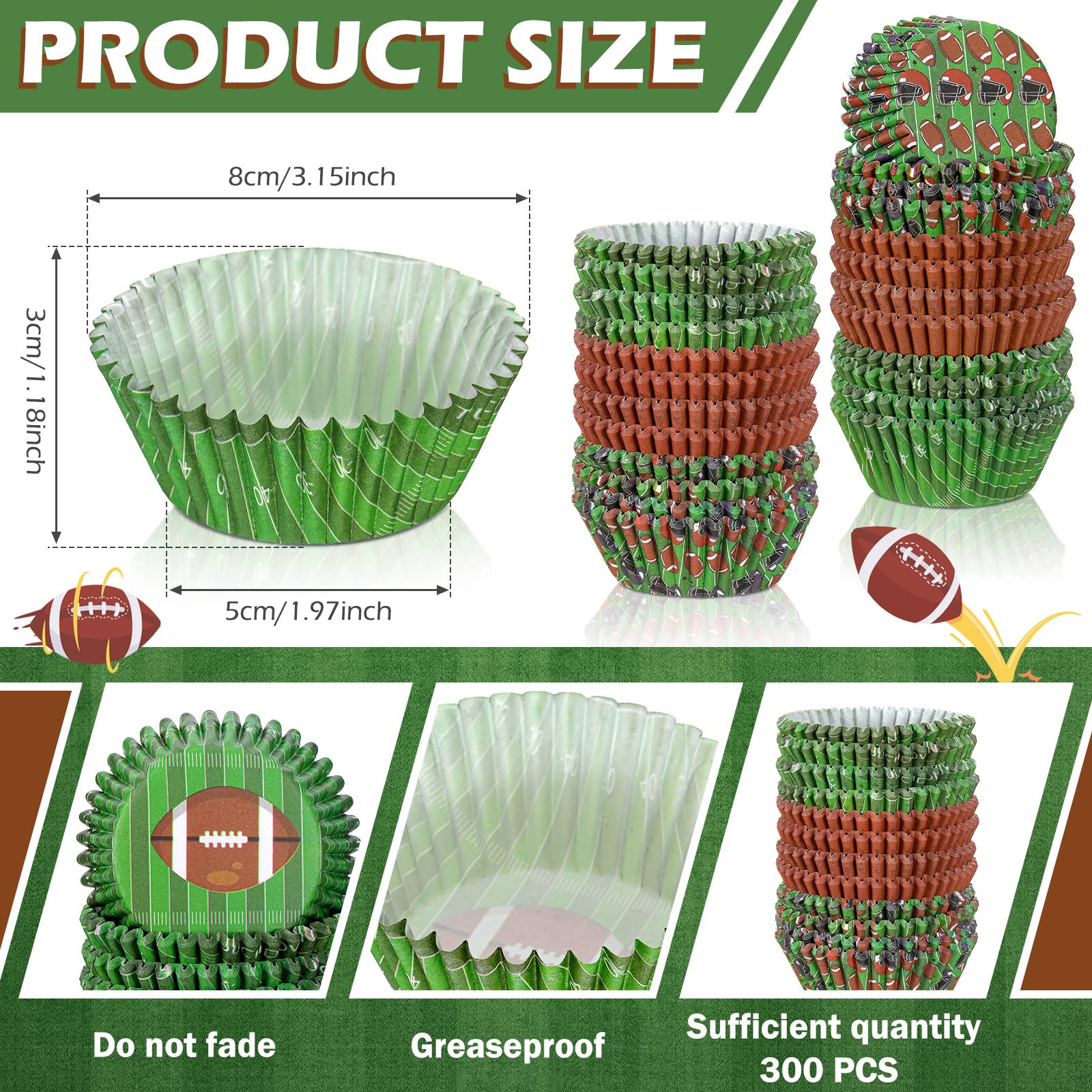 300 Counts Football Cupcake Liners Football Cupcake Wrappers Football Cupcake Decorations Football Baking Cups Sports Theme Muff