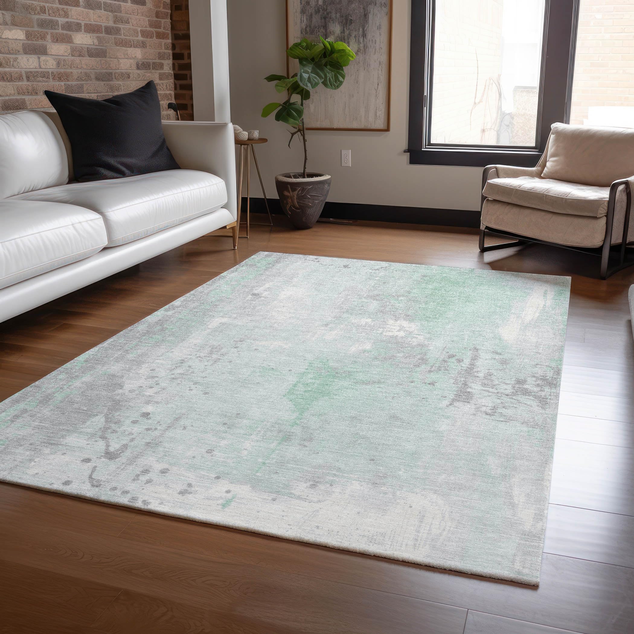 Machine Washable Indoor/Outdoor Chantille Mint 8 x 10 Rug