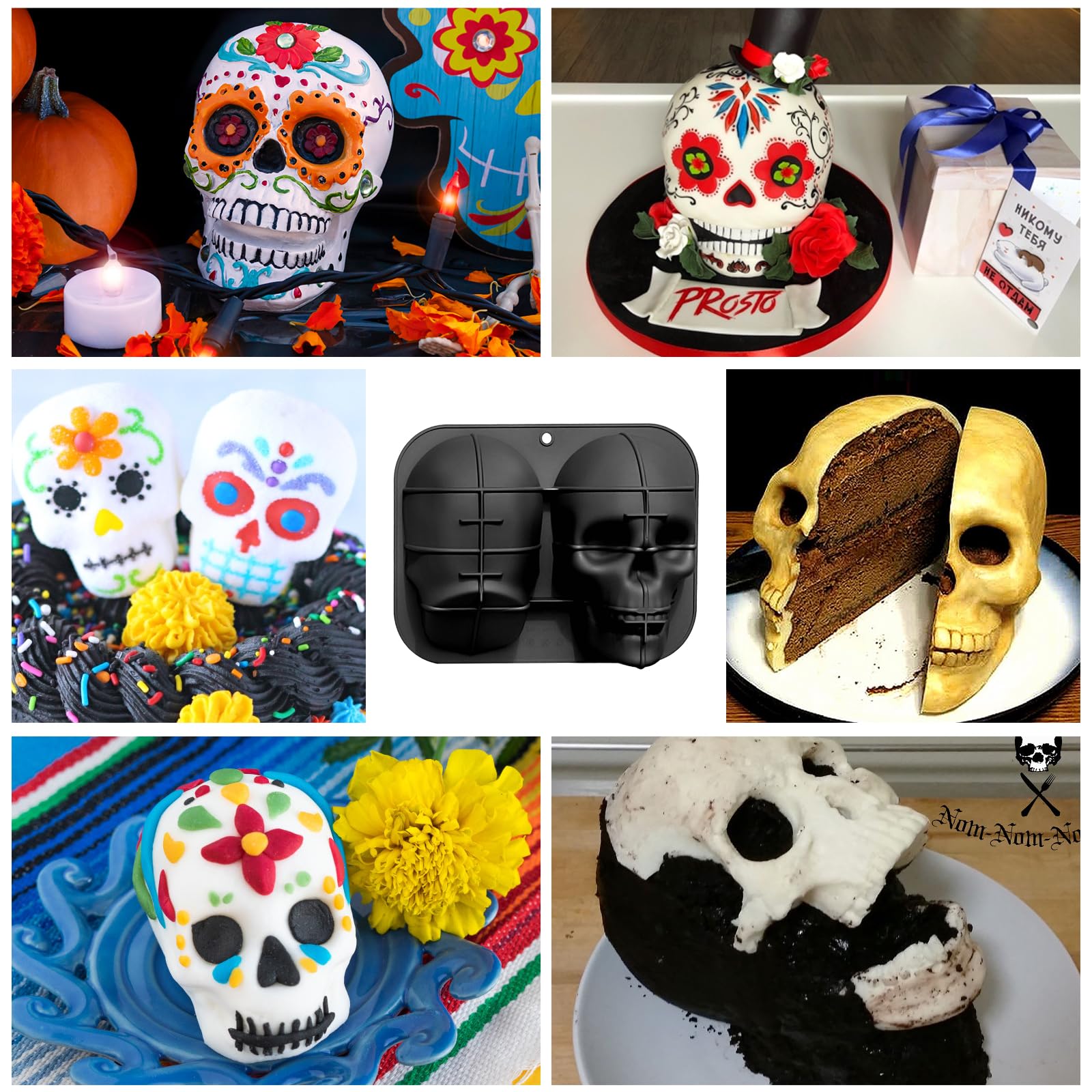 Tznponr 3D Skull Baking Cake Mold For Halloween,Food Grade Silicone Diy Large Skull Cake Pan,Halloween Decor Birthday Part(Black