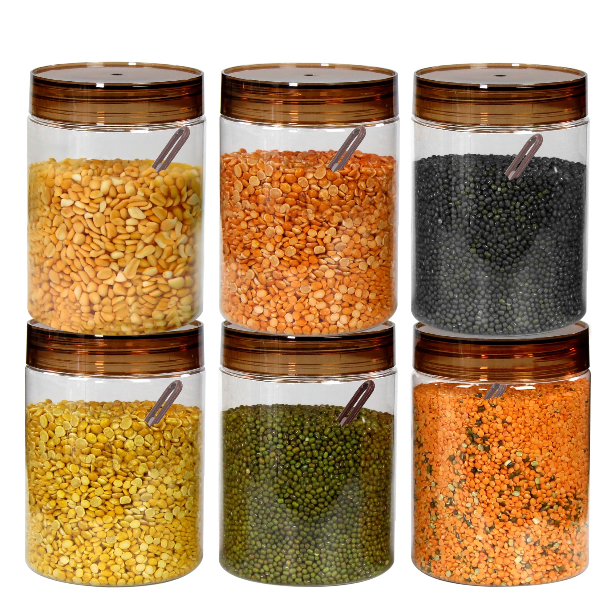 Pearlpet Tiffany Plastic Containers For Kitchen Storage | Plastic Container Set With Spoon | Bpa-Free, Stackable Jars | Brown,10