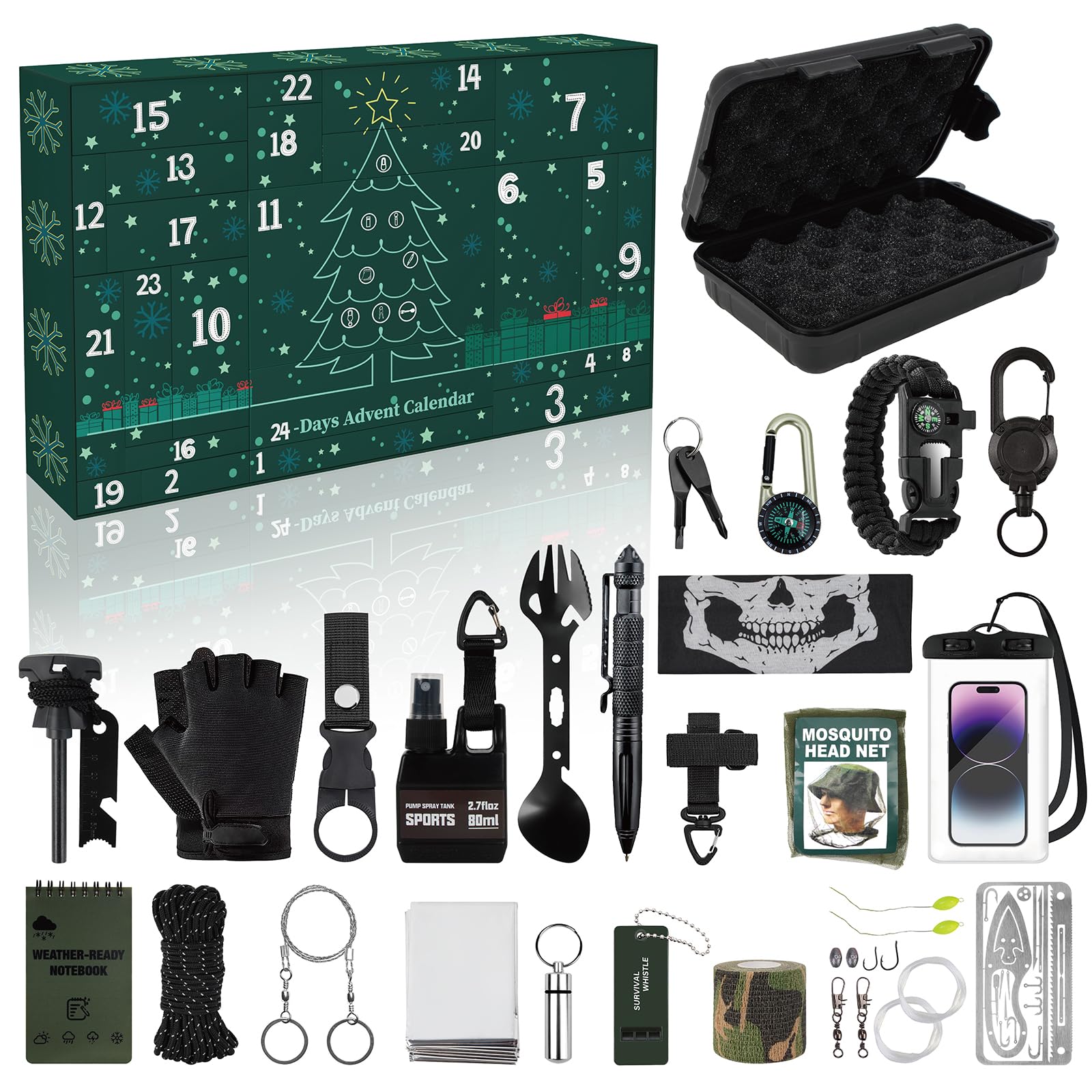 Survival Kit Advent Calendar 2025 - 24-Day Christmas Countdown Calendar with Survival Tools & Emergency Gear, Outdoor Gifts for 
