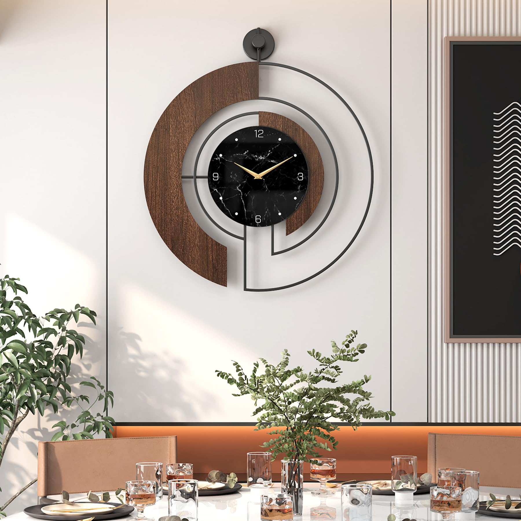 Viviflyse Modern Wood Walnut Marble Dial Wall Clock,70Cm