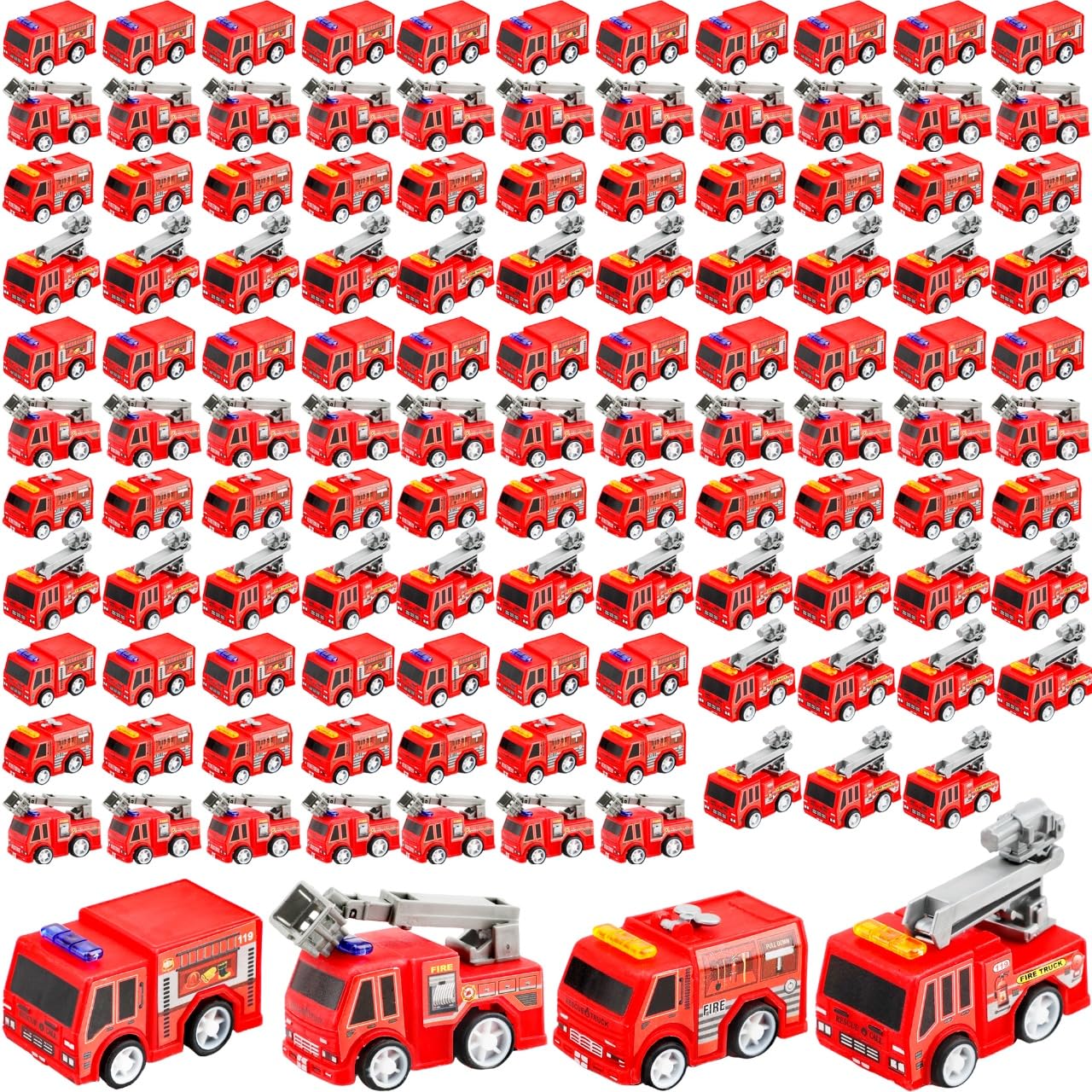 Conagel 120 Pcs Mini Pullback Fire Truck Toy Plastic Small Fire Trucks Plastic Fire Engine Toy Trucks for Firefighter Birthday P