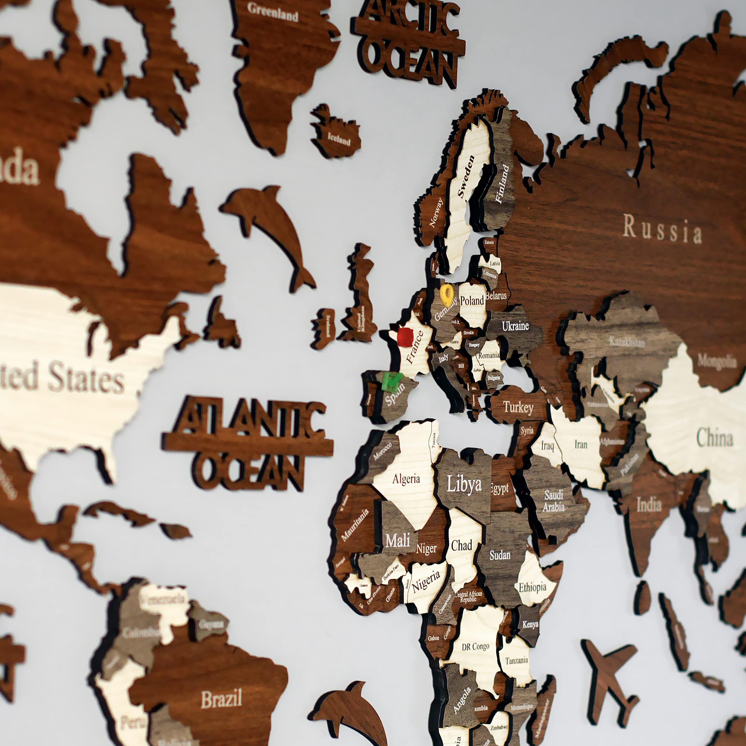 Colorfull Worlds 3D Wooden World Map - Wall Art Decor, 39x24 inches, Mixed Color, Housewarming/Birthday Gift, Model 2022-01013