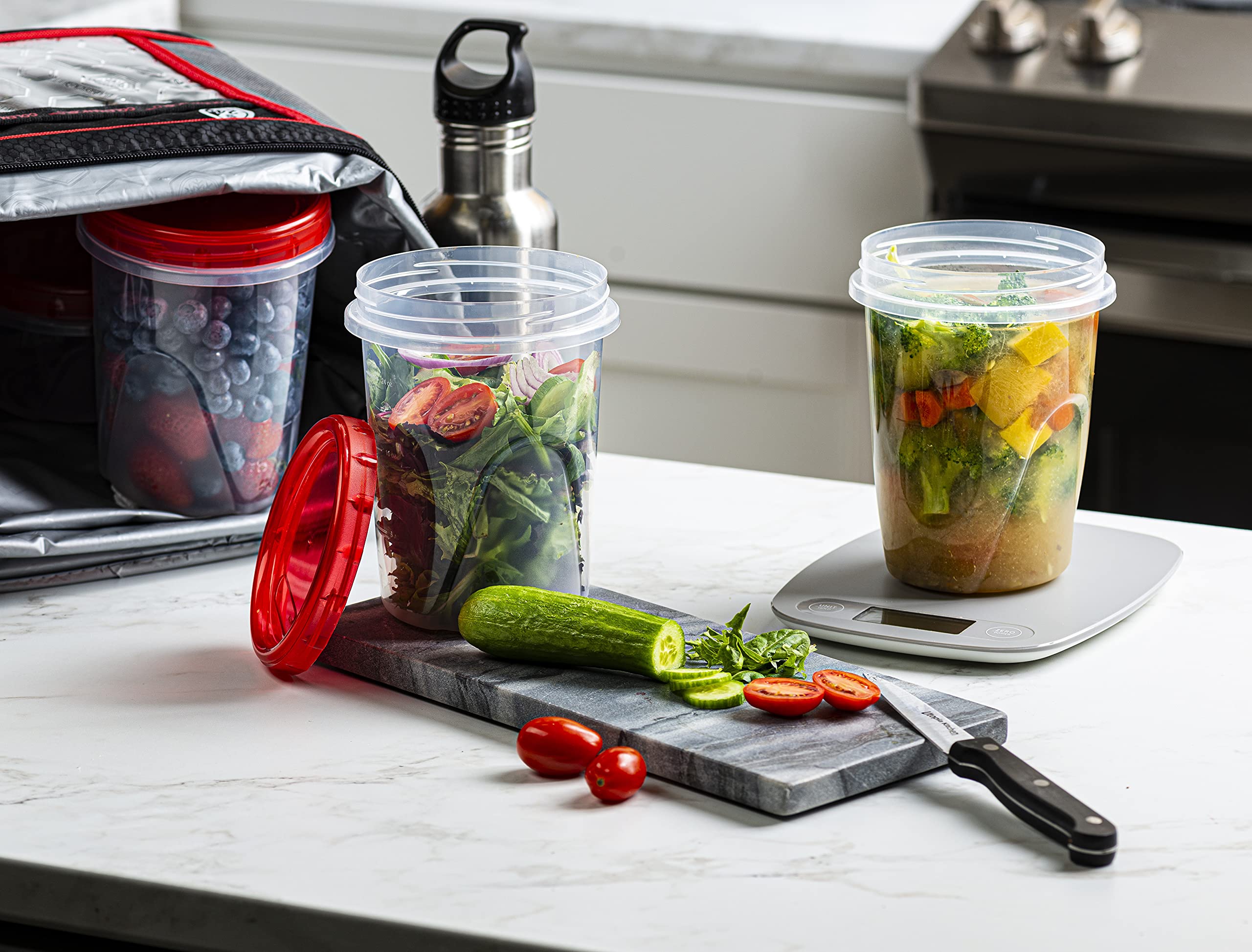 Elegant Disposables (32 Ounce 10 Pack) Twist Cap Containers Clear Bottom With Red Top Screw On Lids Twist Top Food Storage Freez