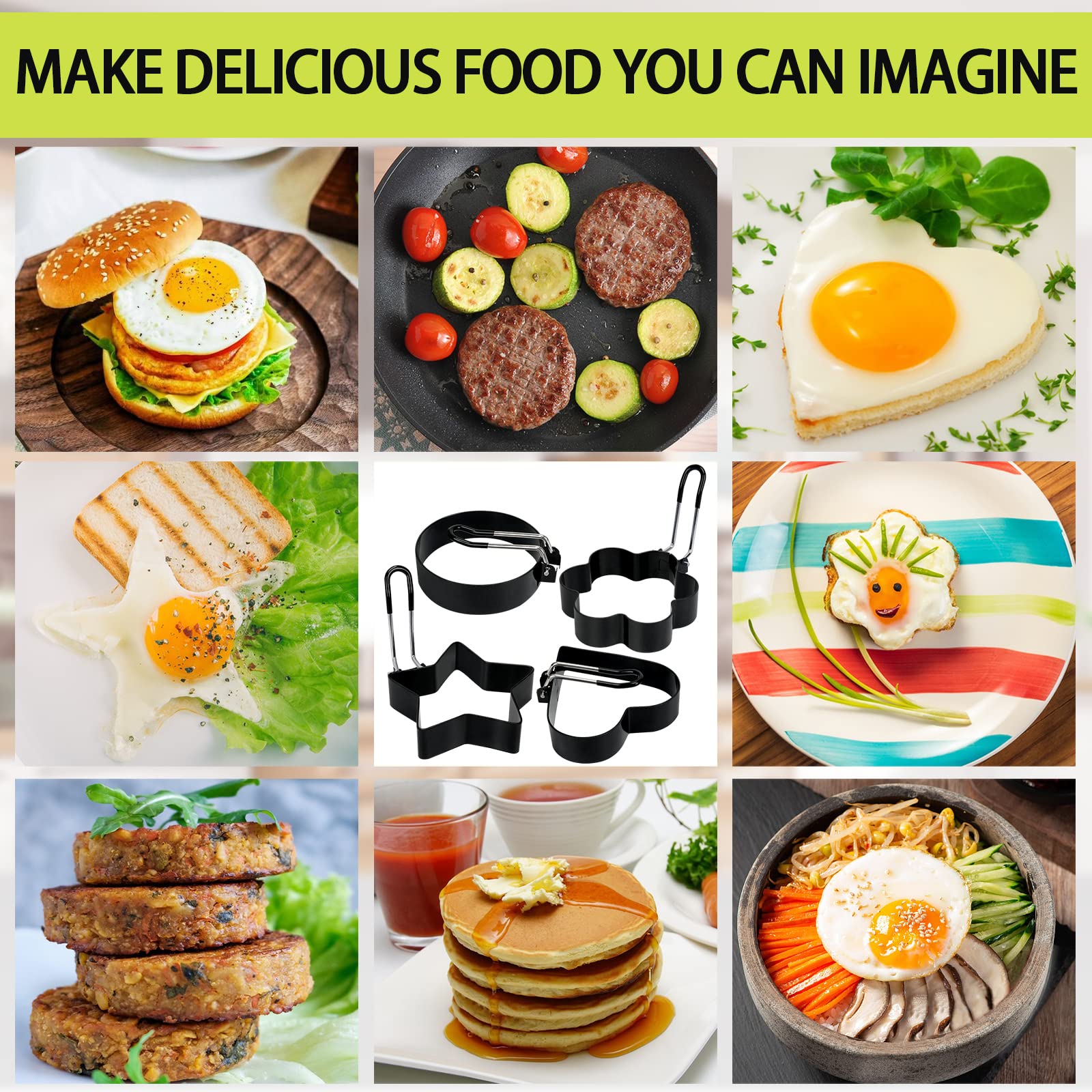 6 Pack Eggs Rings, Stainless Steel Egg Cooking Rings, Round Pancake Mold For Frying Eggs, Omelet And Muffins, Non-Stick Fried Eg