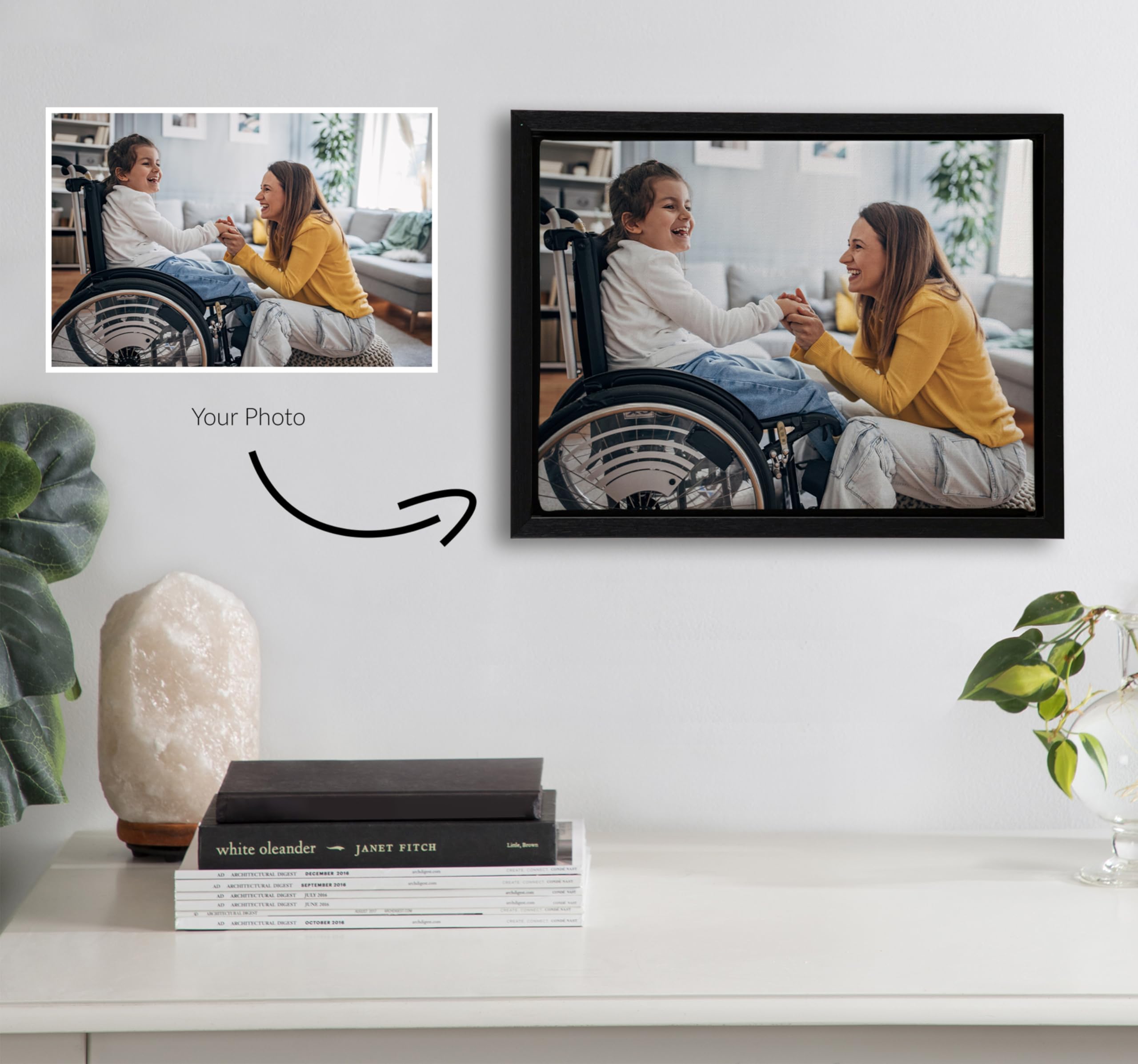 Kate And Laurel Custom Printed Framed Canvas Wall Art, 13X10 Black, Sylvie Personal Canvas Print With Your Photos For Bedroom Or