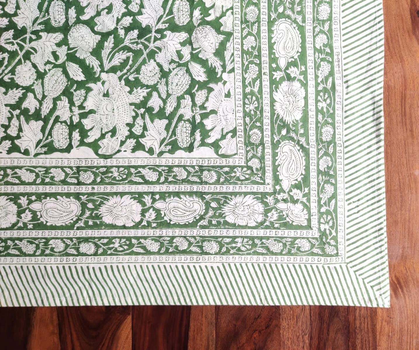 Atosii Meraki Green 100% Cotton Round Spring Tablecloth, Handblock Print Floral Table Cloth For Kitchen Dining Linen I Parties,