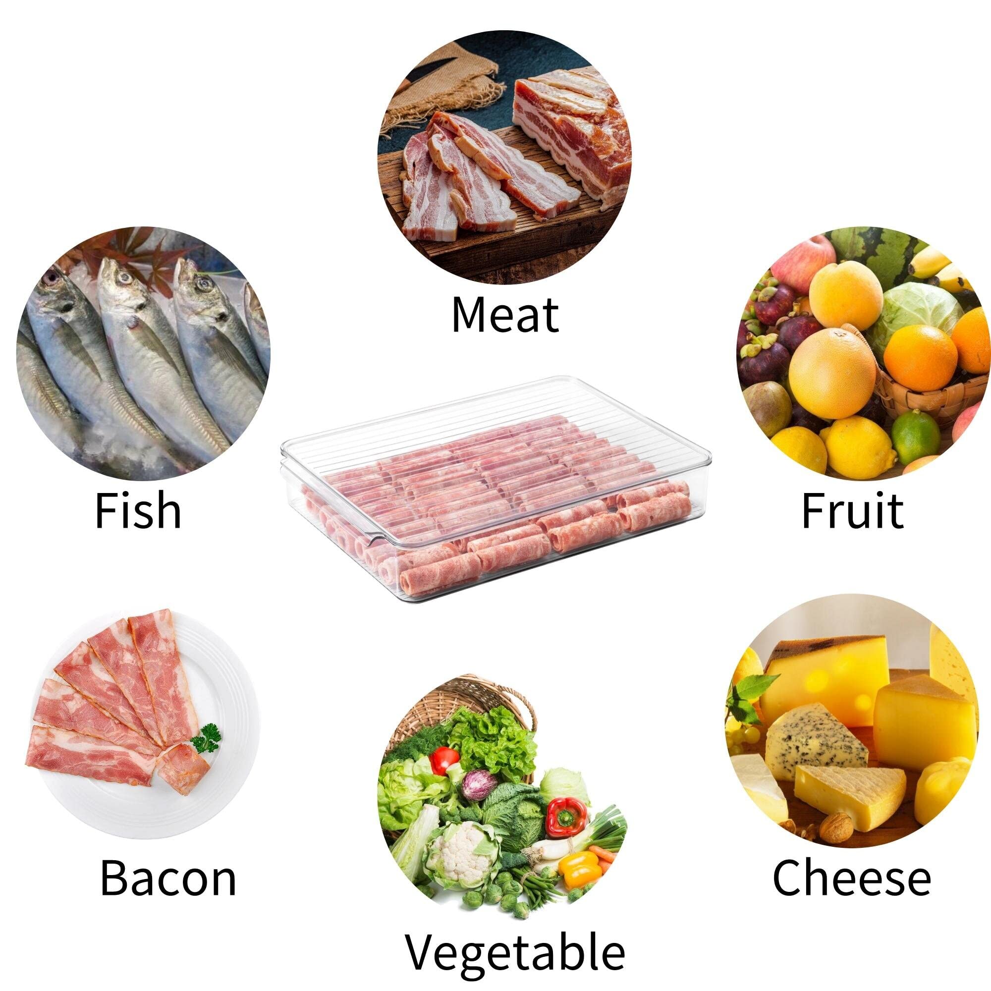 Vacane 2 Pack Refrigerator Organizer Bins,Food Storage Container With Lids For Fruit, Vegetables, Bacon Meat Cheese Keeper Marin