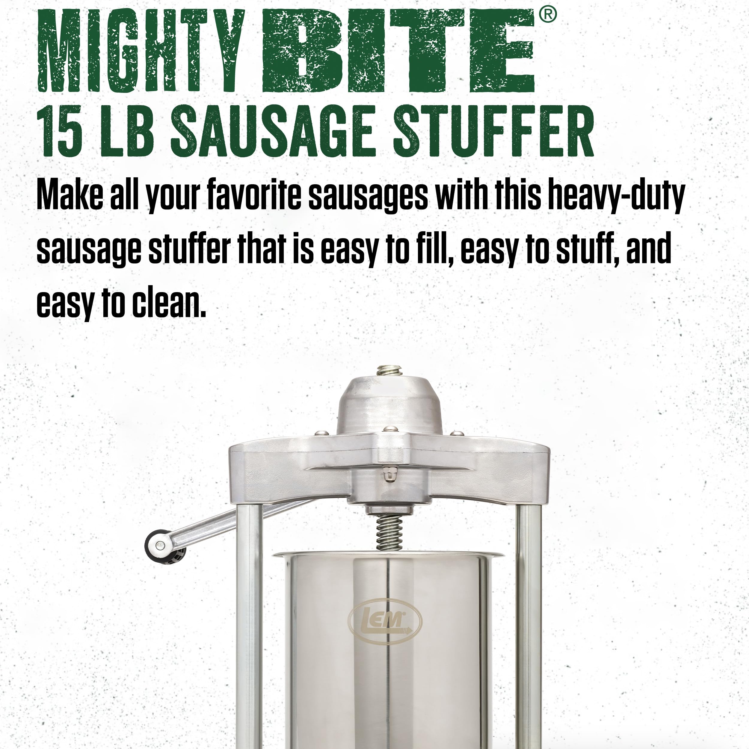 Lem Products Mighty Bite Vertical Stainless Steel 15 Pound Capacity Sausage Stuffer With Plastic Stuffing Tubes