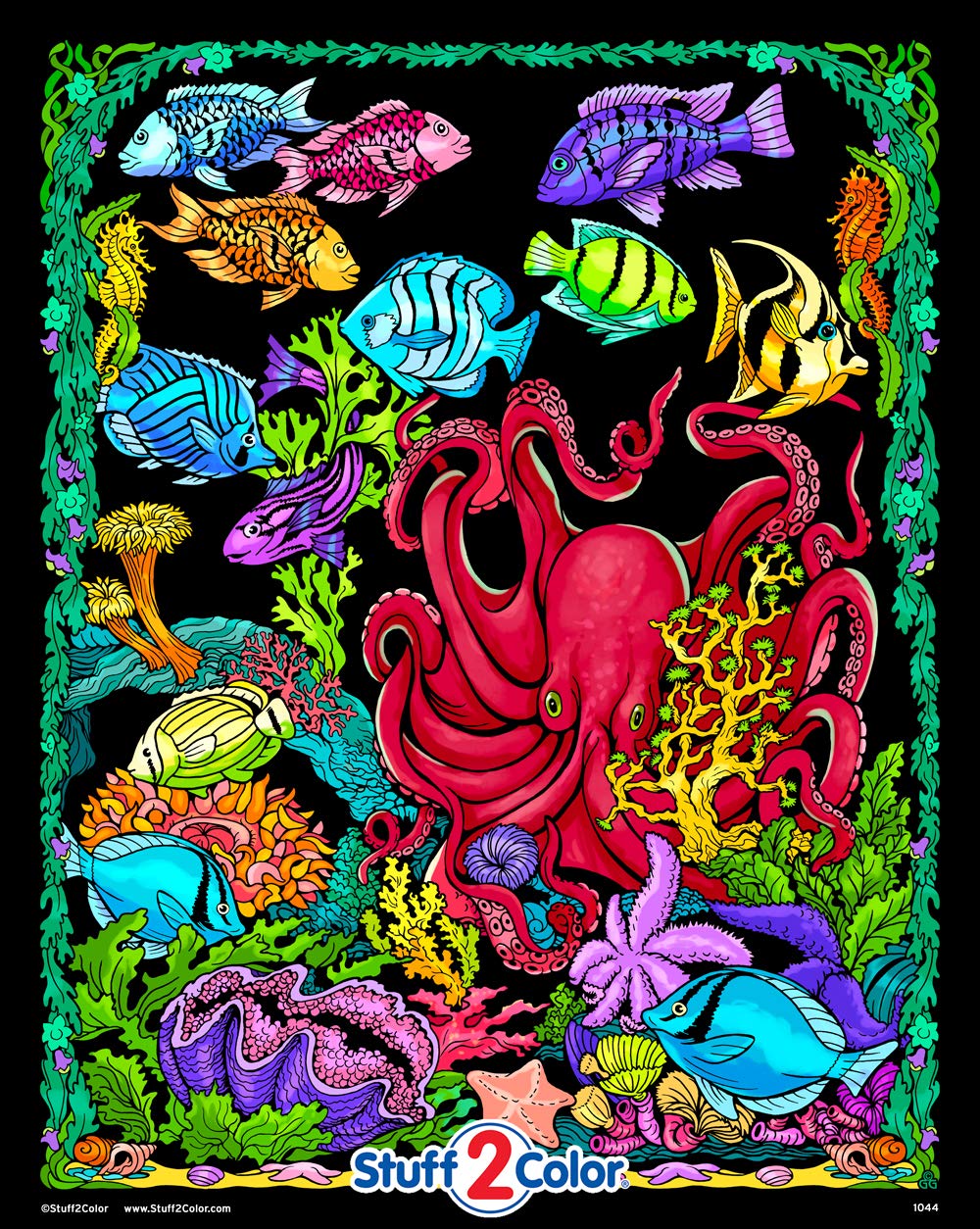 Stuff2Color Octopus Den - Fuzzy Poster - Arrives Uncolored - All Ages Coloring Fun For Kids And Adults - Perfect Indoor Activity
