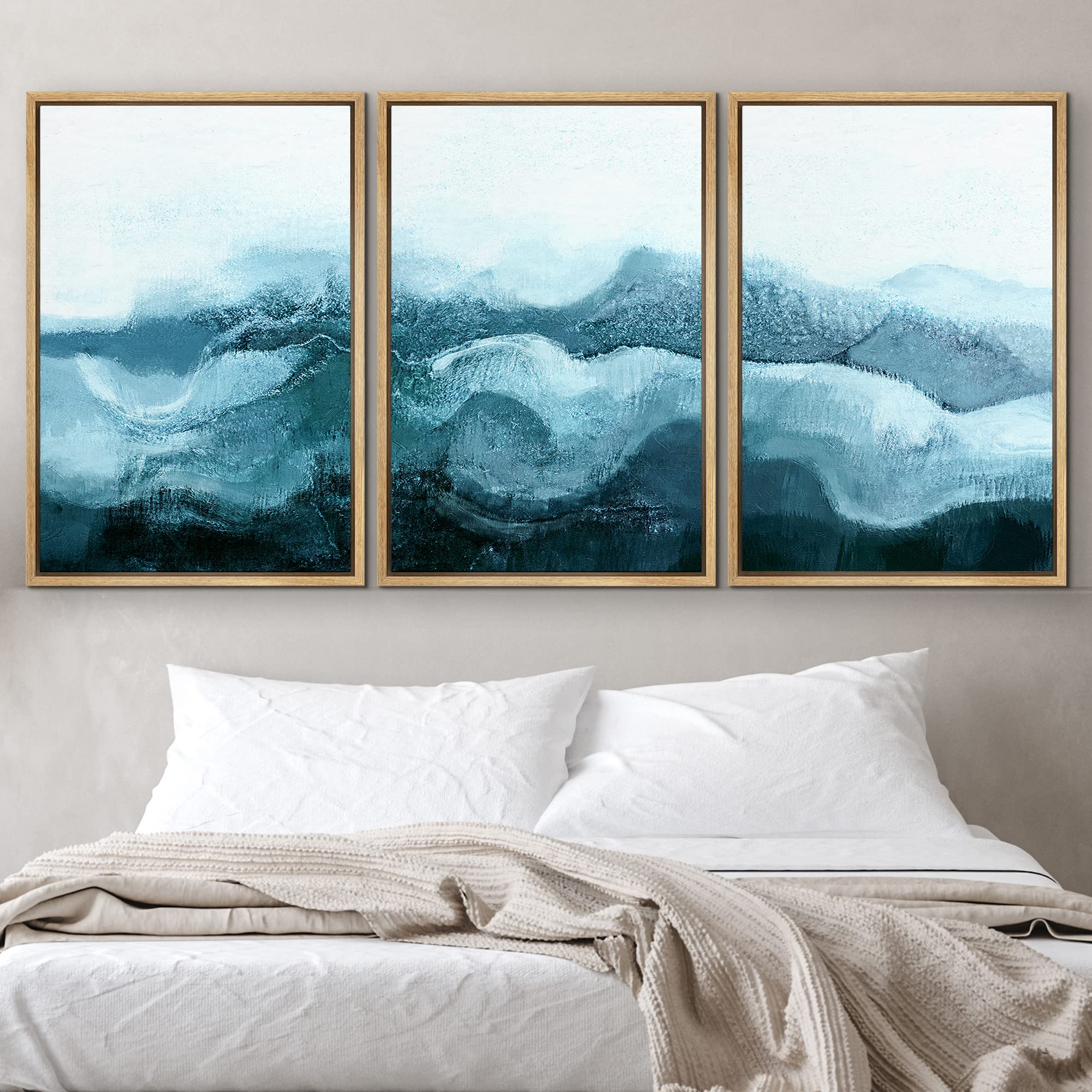 Nwt Framed Canvas Print Wall Art Set Blue White Minimal Winter Cloud Mountain Abstract Wilderness Illustrations Art Rustic Sceni