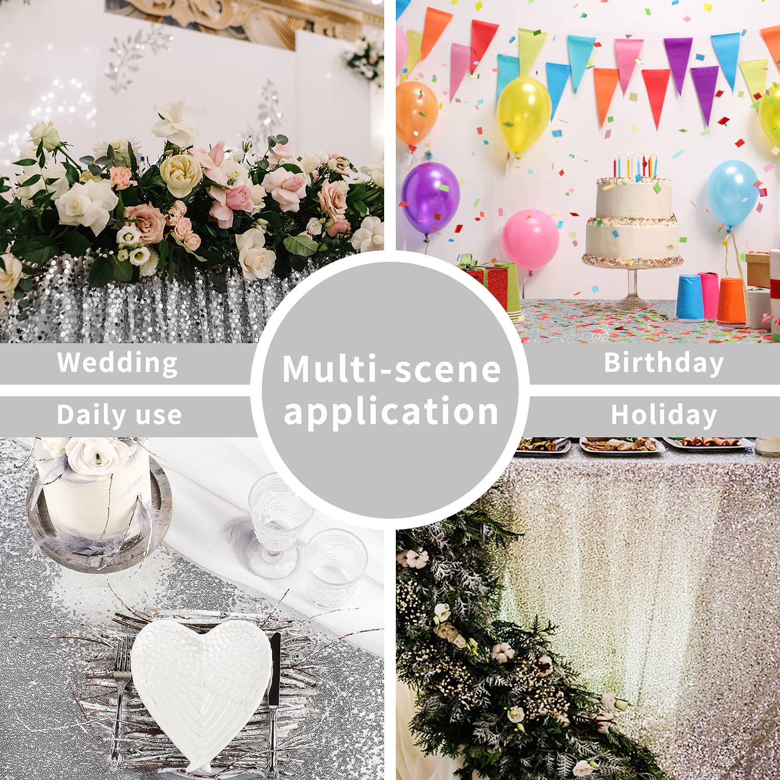 Fyledaee Sequin Tablecloth Rectangular Silver 50X80 Inch Glittering Shimmer Tablecloth For Wedding Baby Shower Birthday Party Di