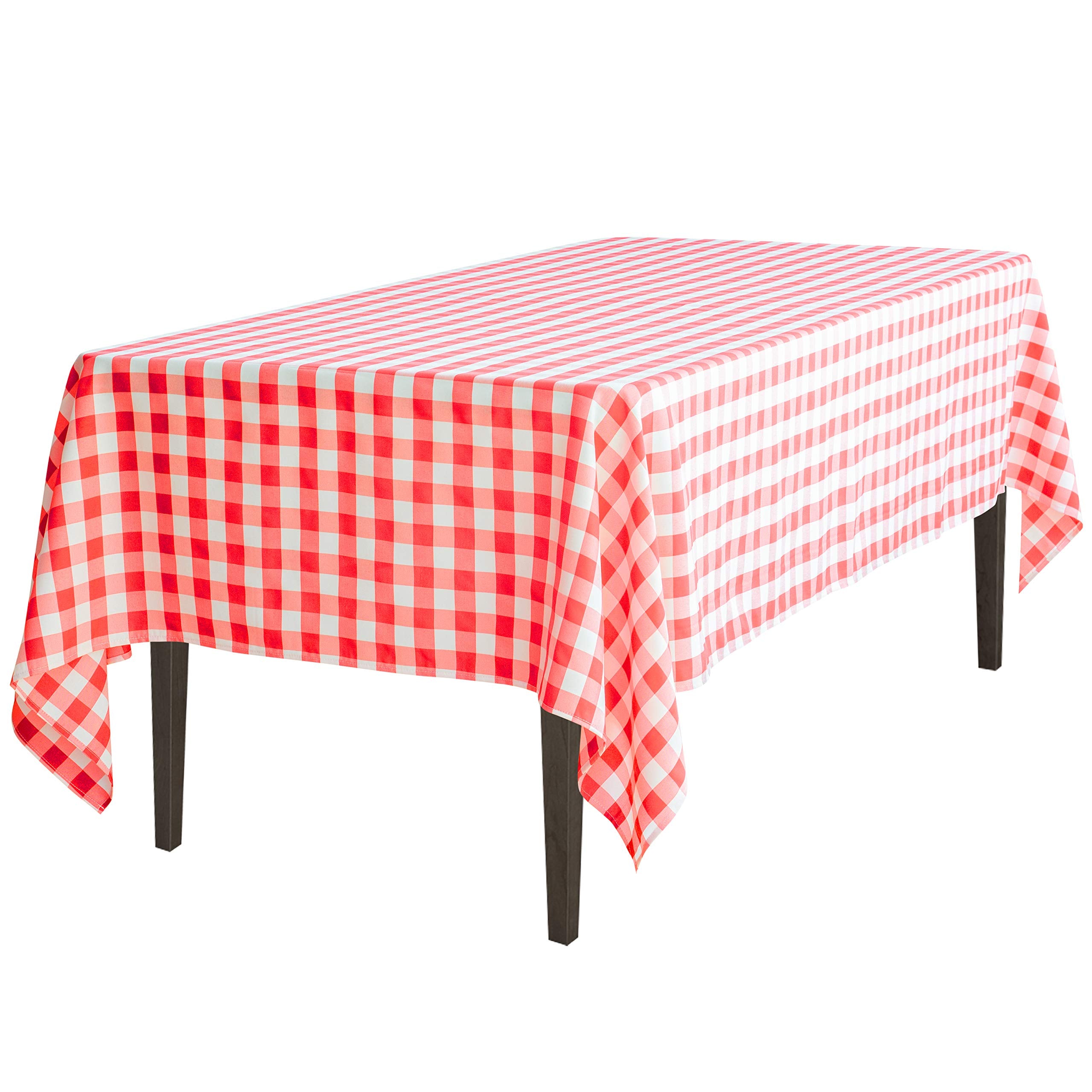 LTC LINENS 60 in. x 102 in. Red and White Checkered Rectangular Tablecloth - Red Gingham Table Cloth for 6 Feet Rectangle Table 