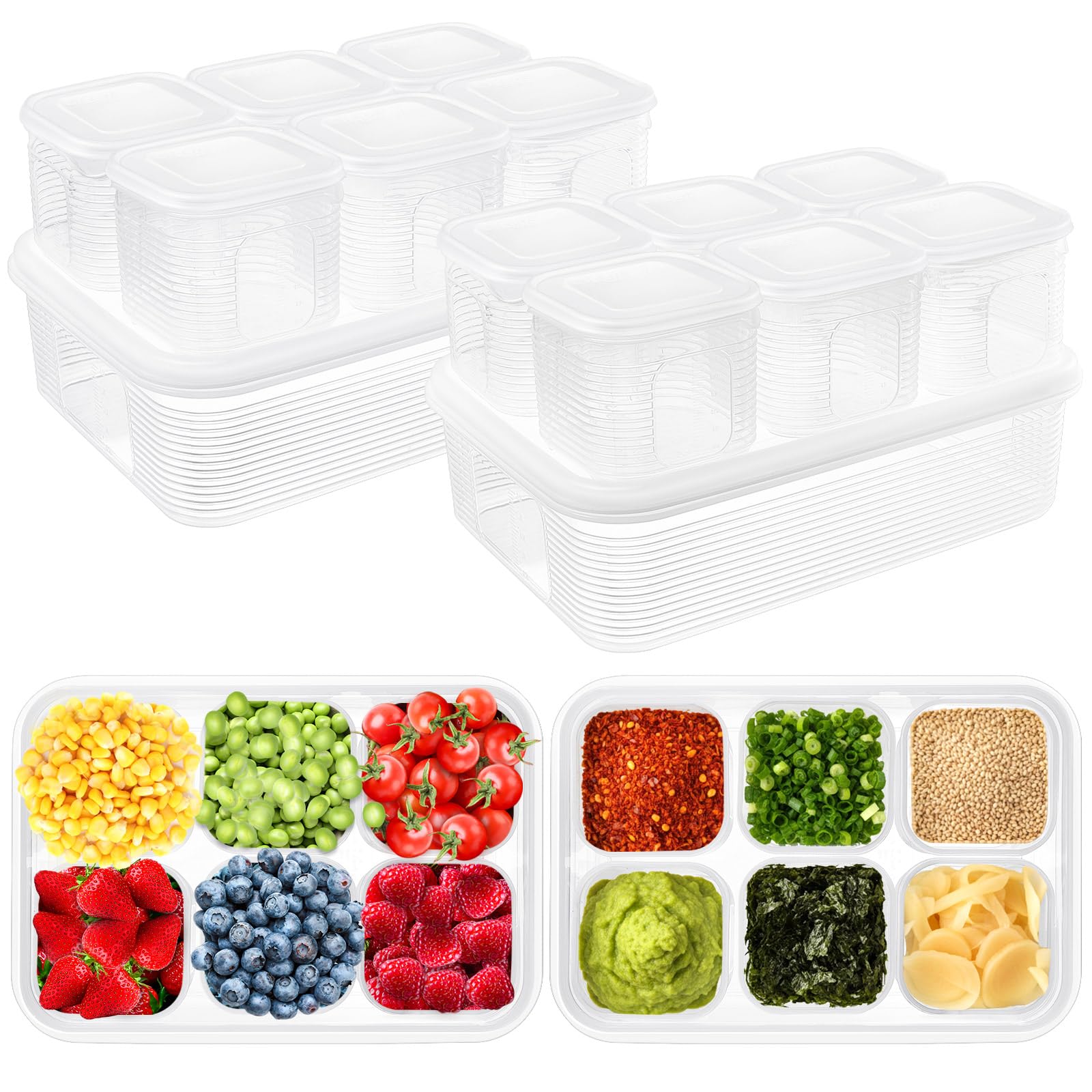 Rtteri 2 Sets Fridge Organizer Divided Serving Tray with Lid Yakumi Pans Seasoning Condiment Container Stackable Refrigerator Or
