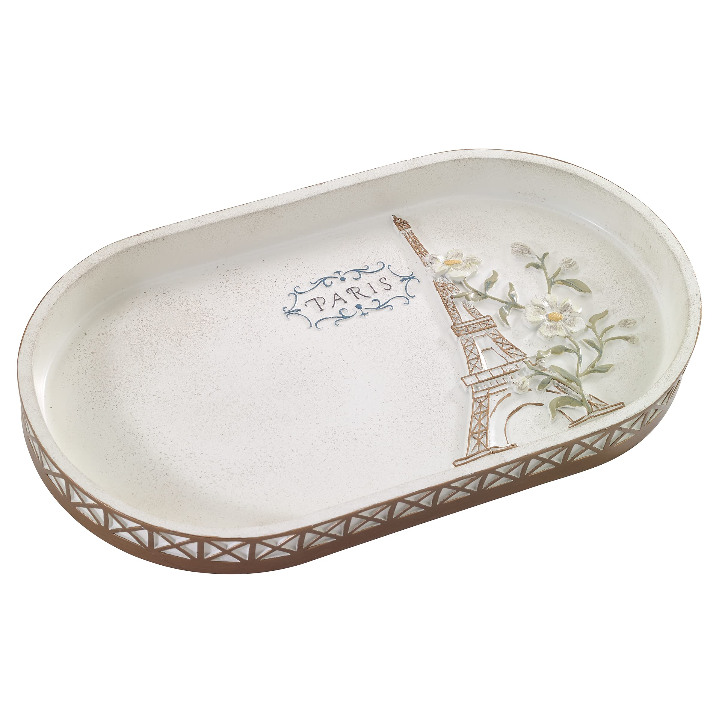 Avanti Linens - Vanity Tray, Hand Painted Resin, Countertop Accessories, Chic Bathroom Decor (Paris Botanique Collection)