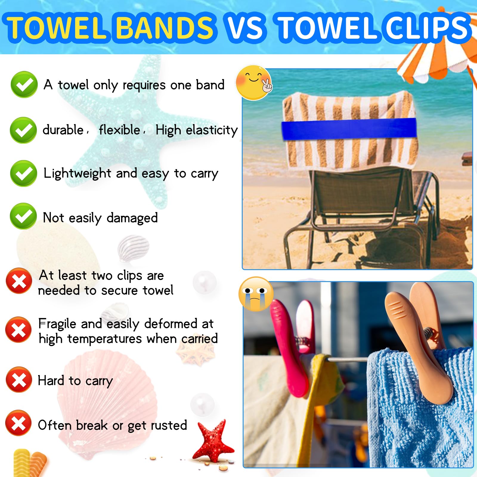 8 Pack Beach Towel Bands Stretchable For Cruise Chairs, Beach Band For Pool, 2025 Must Haves Cruise Accessories, Perfect Alterna
