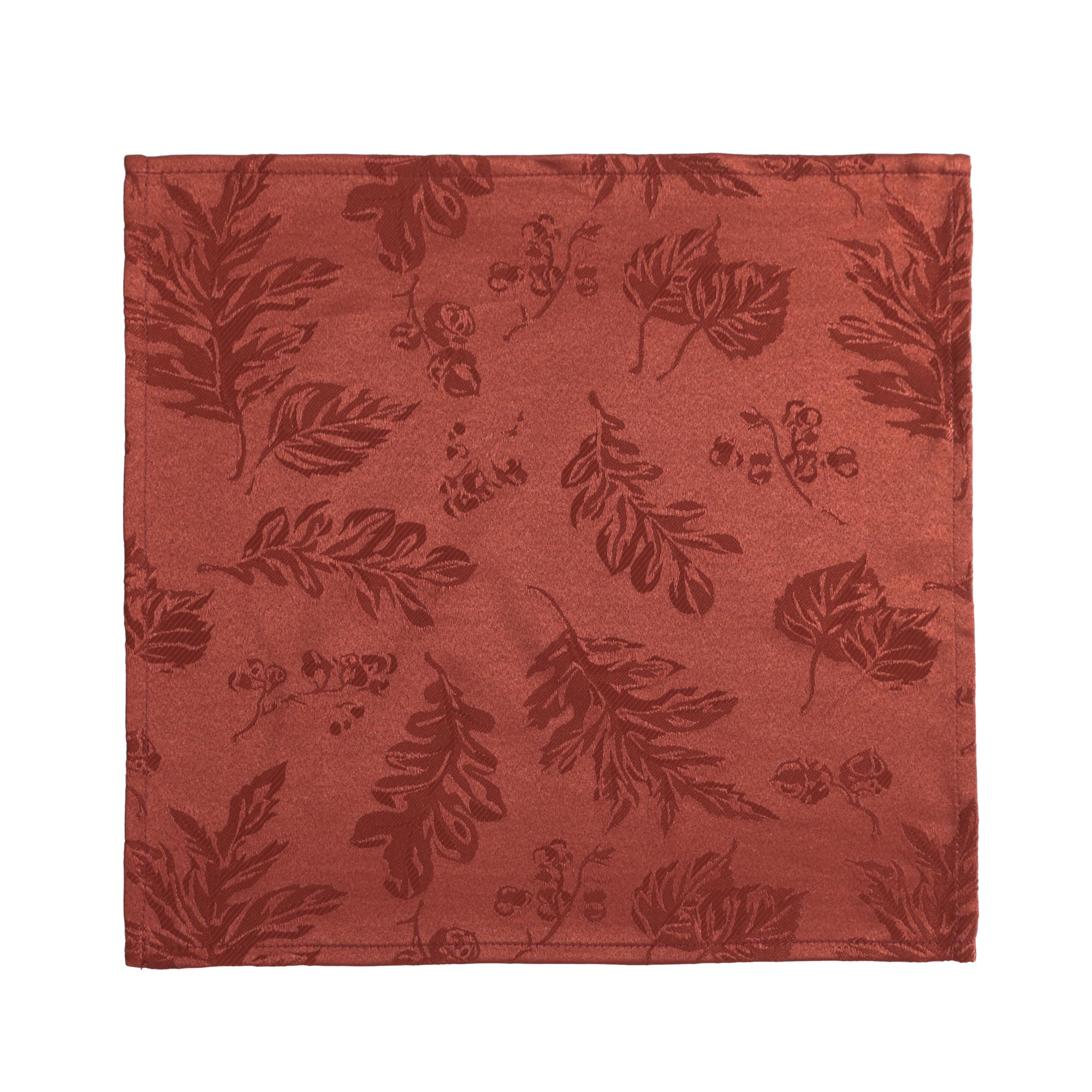 Elrene Home Fashions Elegant Woven Leaves Jacquard Damask Cloth Napkin Set, 17'' X 17'', Pack Of 8, Spice Red