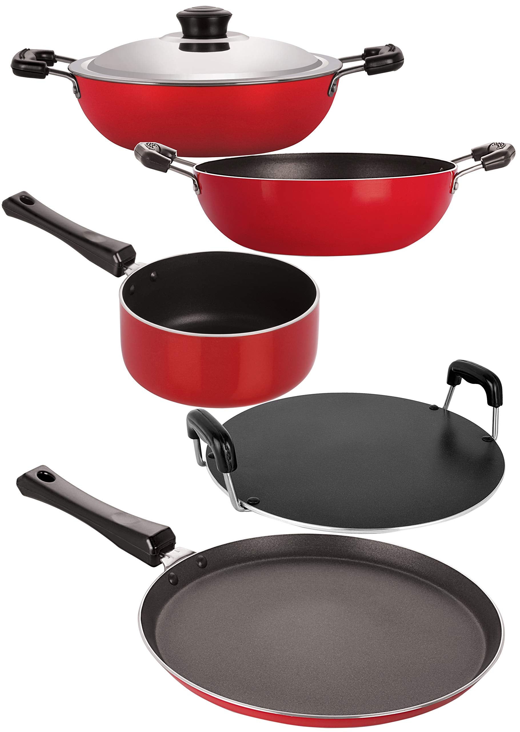 Nirlon NonStick Flat Bottom Gas Compatible Heat Resistance Kitchenware Item Set, 5 Piece