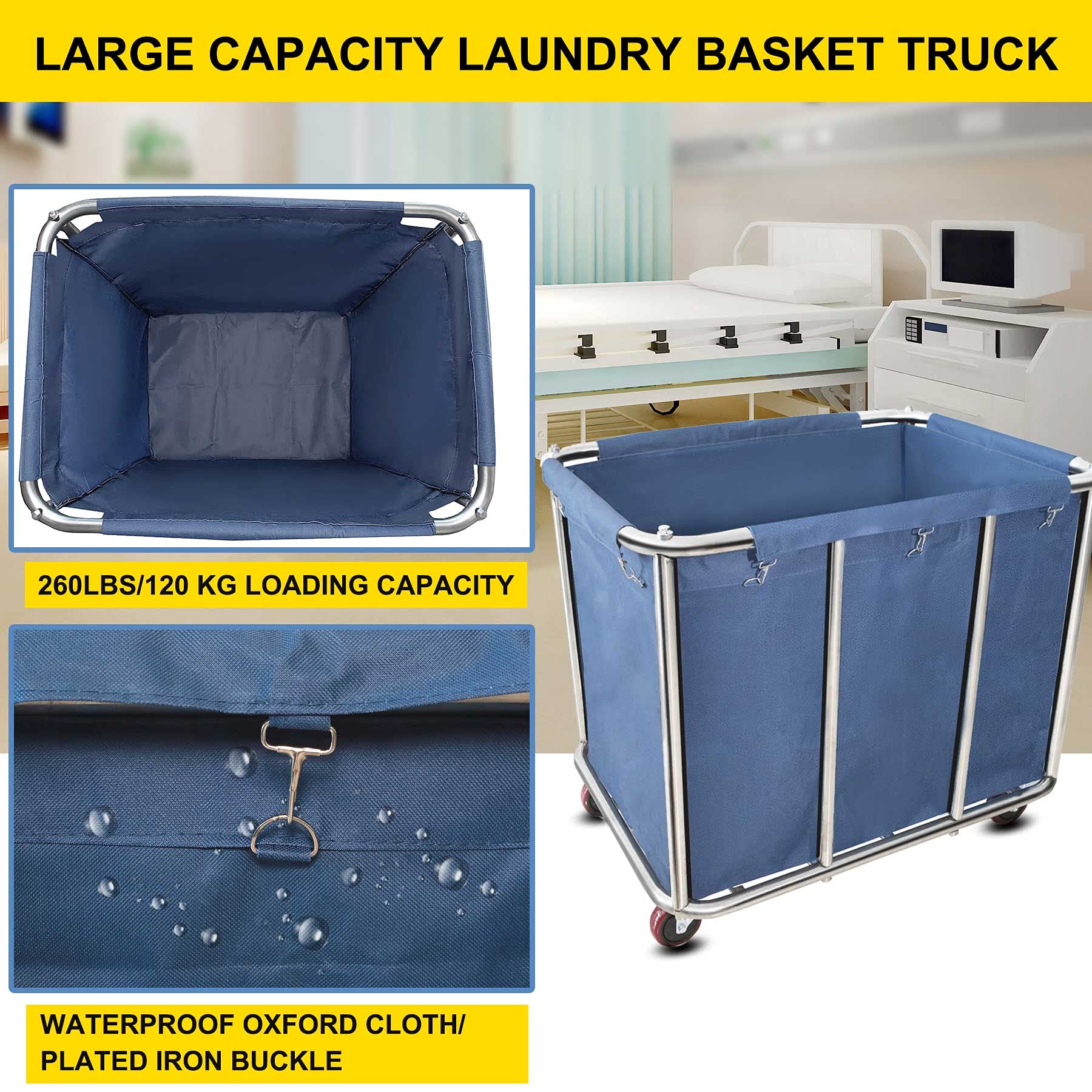 11.35 Bushel Industrial Rolling Laundry Cart,Laundry Basket Bulk Truck Commercial Household,Large Heavy Duty Laundry Hampers Wit