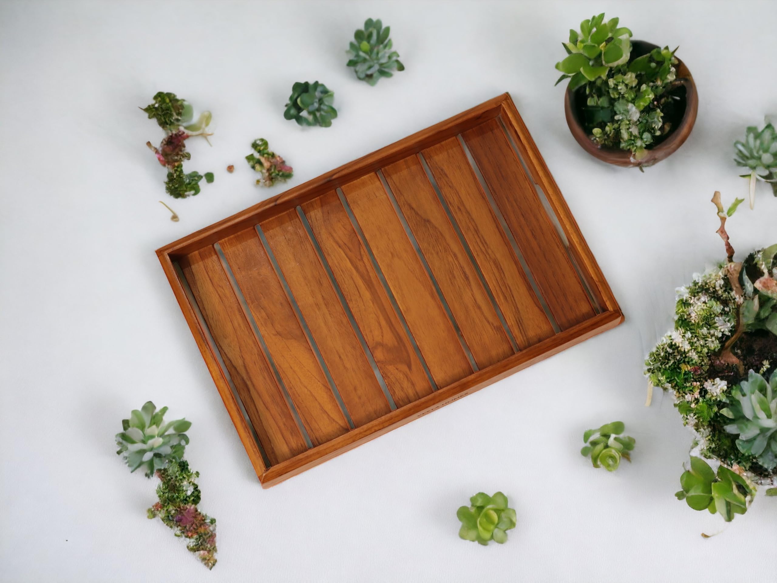 Vesta Homes Large Teak Wood Serving Tray For Home, Kitchen, Breakfast, Restaurant, Office Organizer, Dining Table | Premium Wood